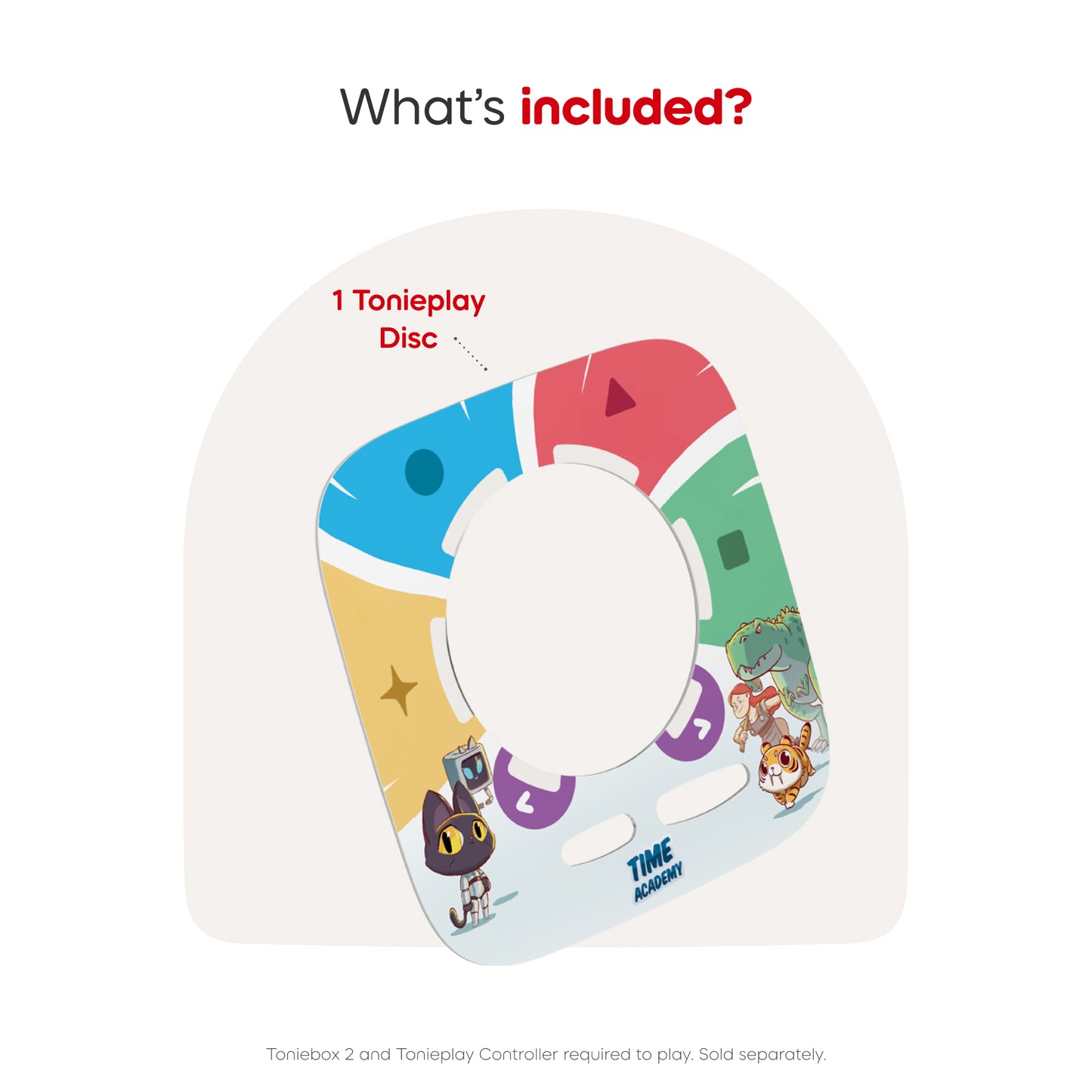 Colorful Tonieplay Disc with cartoon characters on a white background