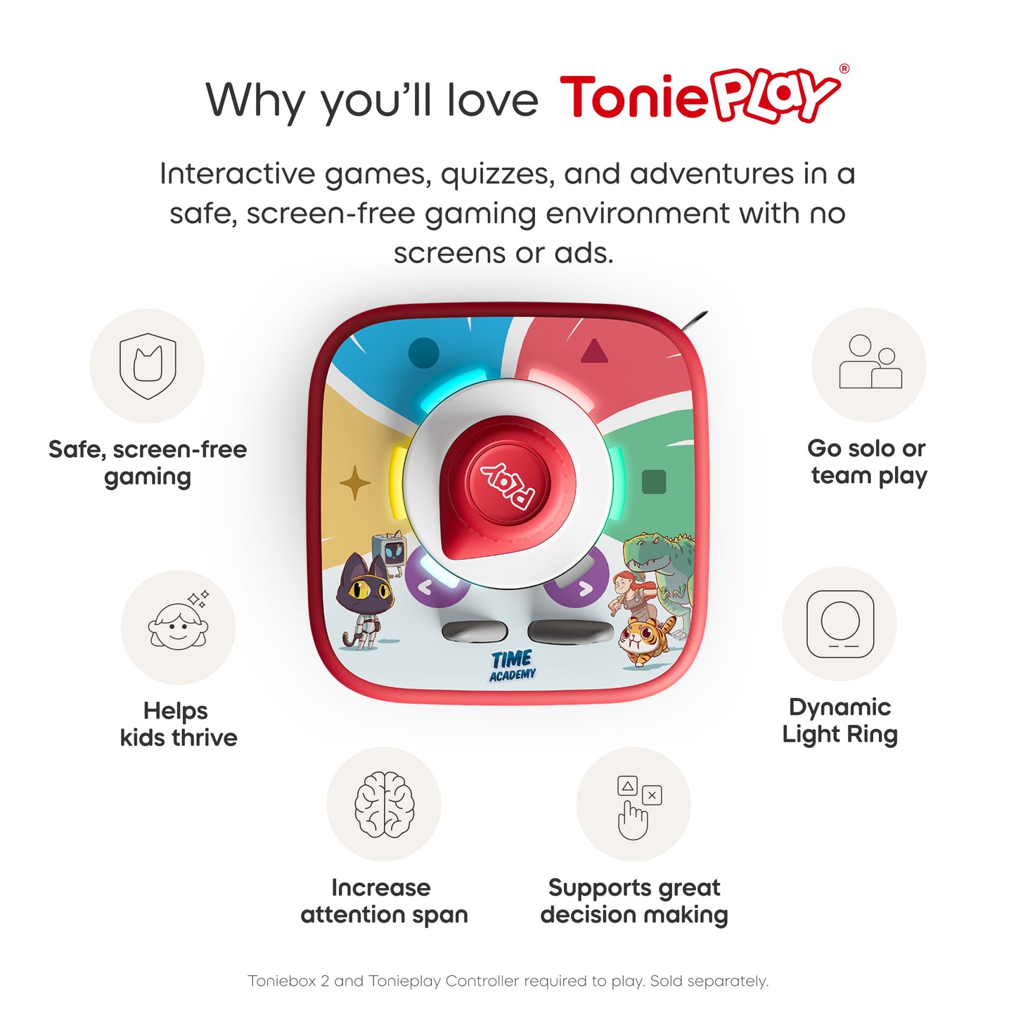 ToniePlay product with features listed on a white background