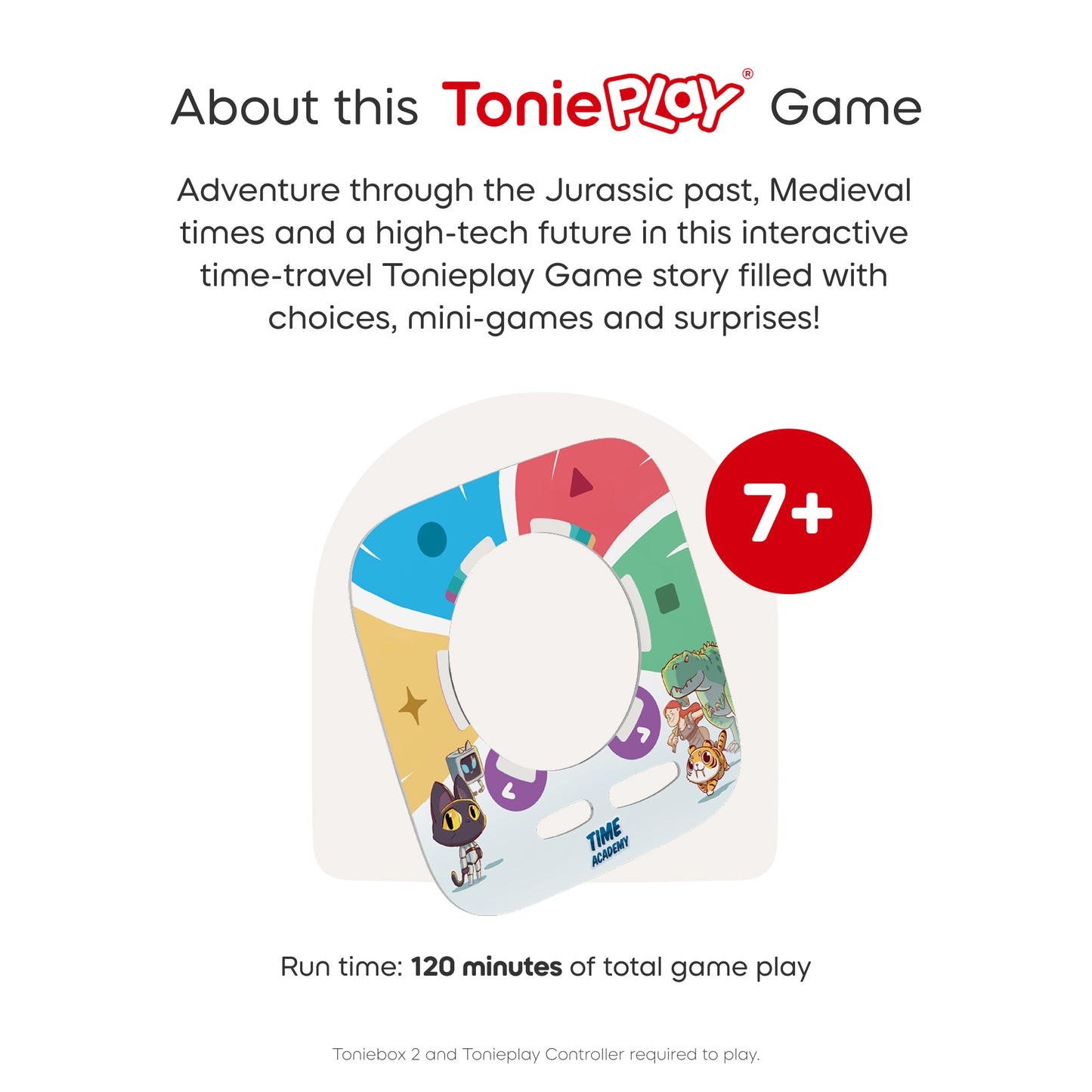 ToniePlay game packaging with colorful design and text about the game's features.