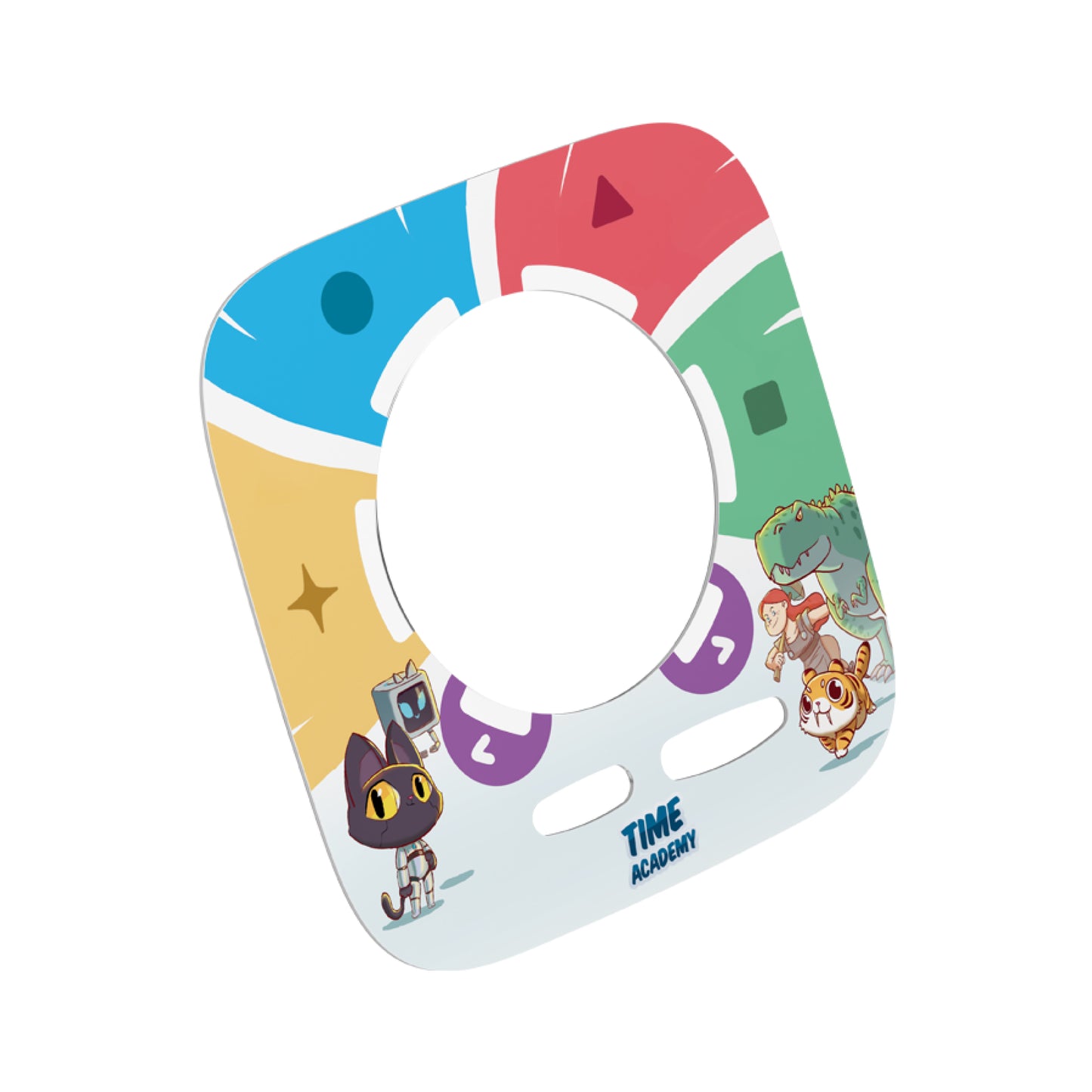 Colorful children's potty seat with cartoon characters on a white background