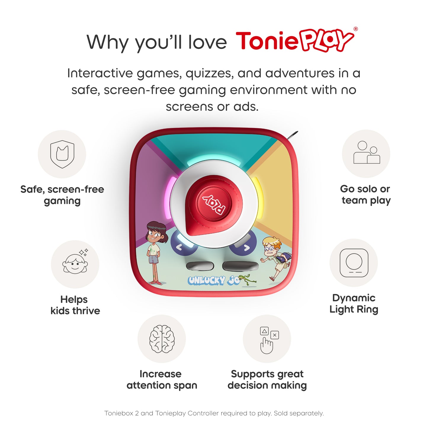 ToniePlay product with features listed on a white background