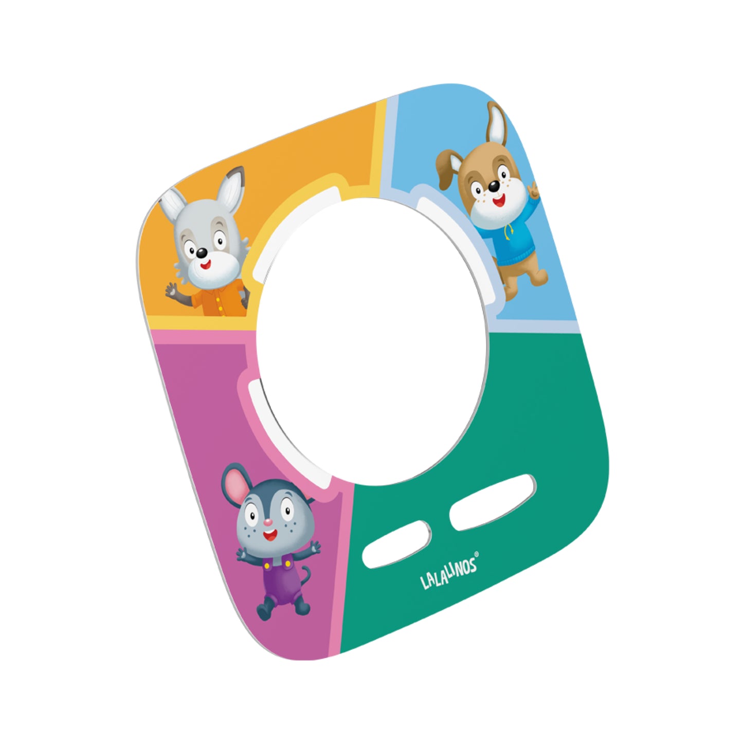 Colorful children's letter 'Q' with cartoon characters on a white background