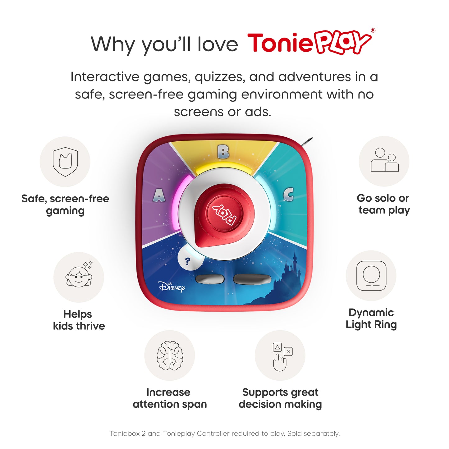 ToniePlay product with features listed on a white background