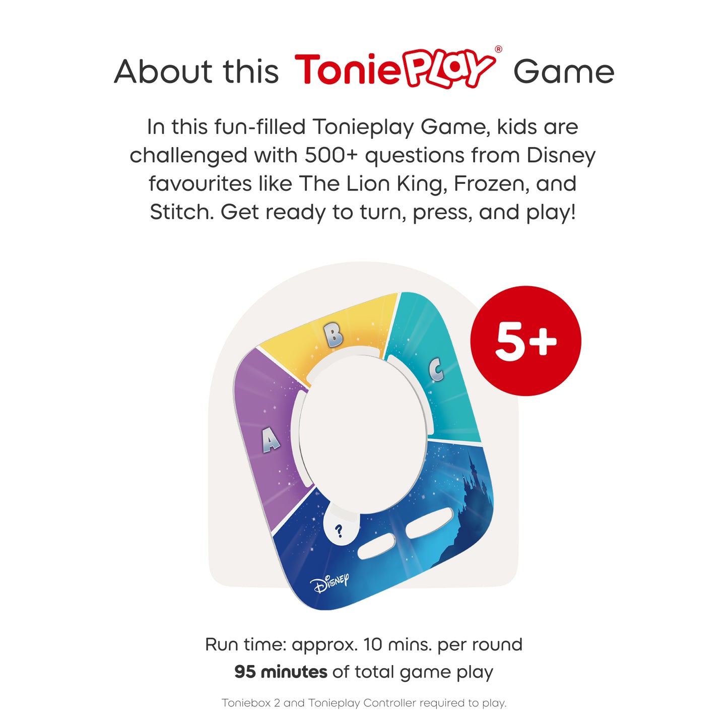 ToniePlay game packaging with colorful wheel design and Disney branding.