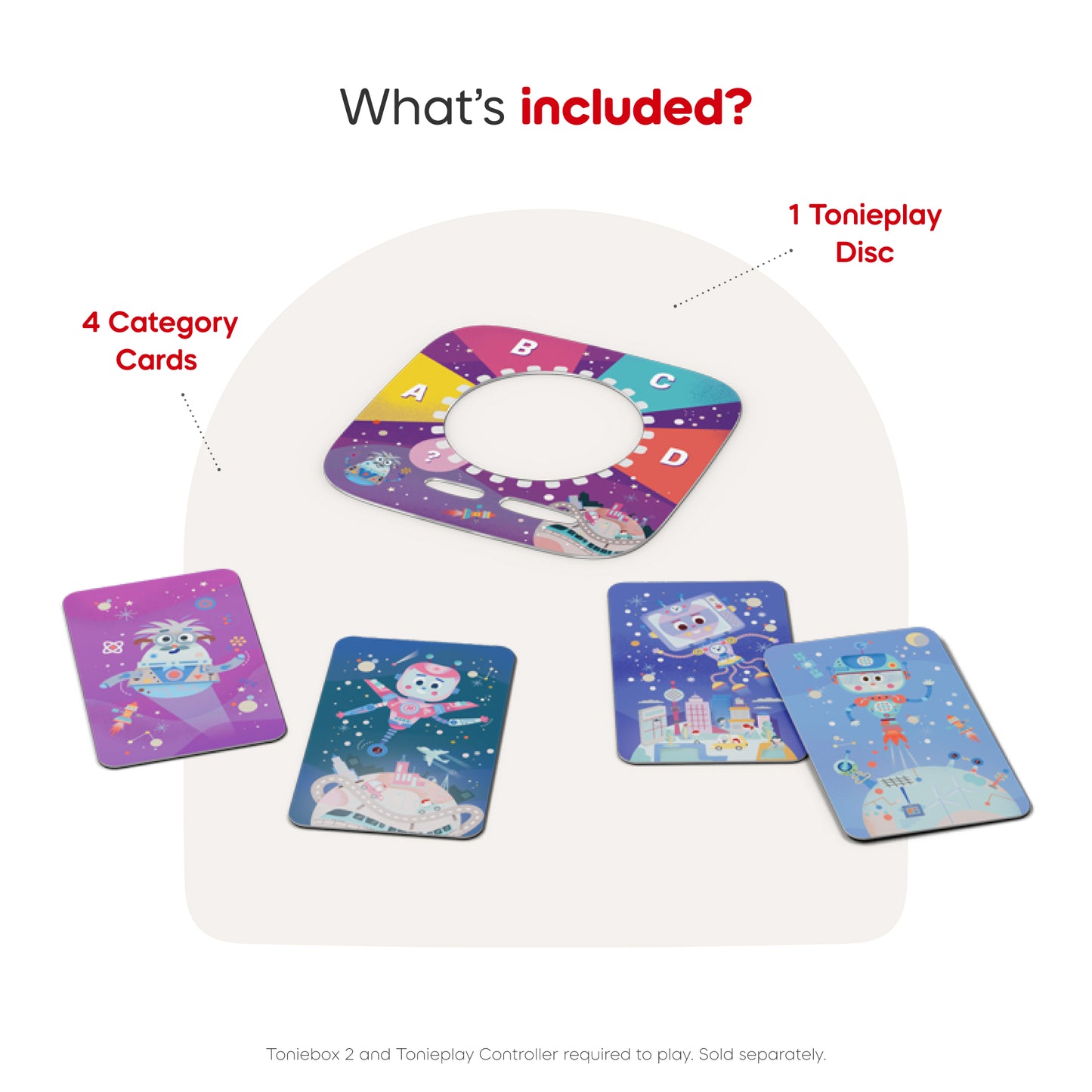 Tonieplay product set with disc and cards on a white background