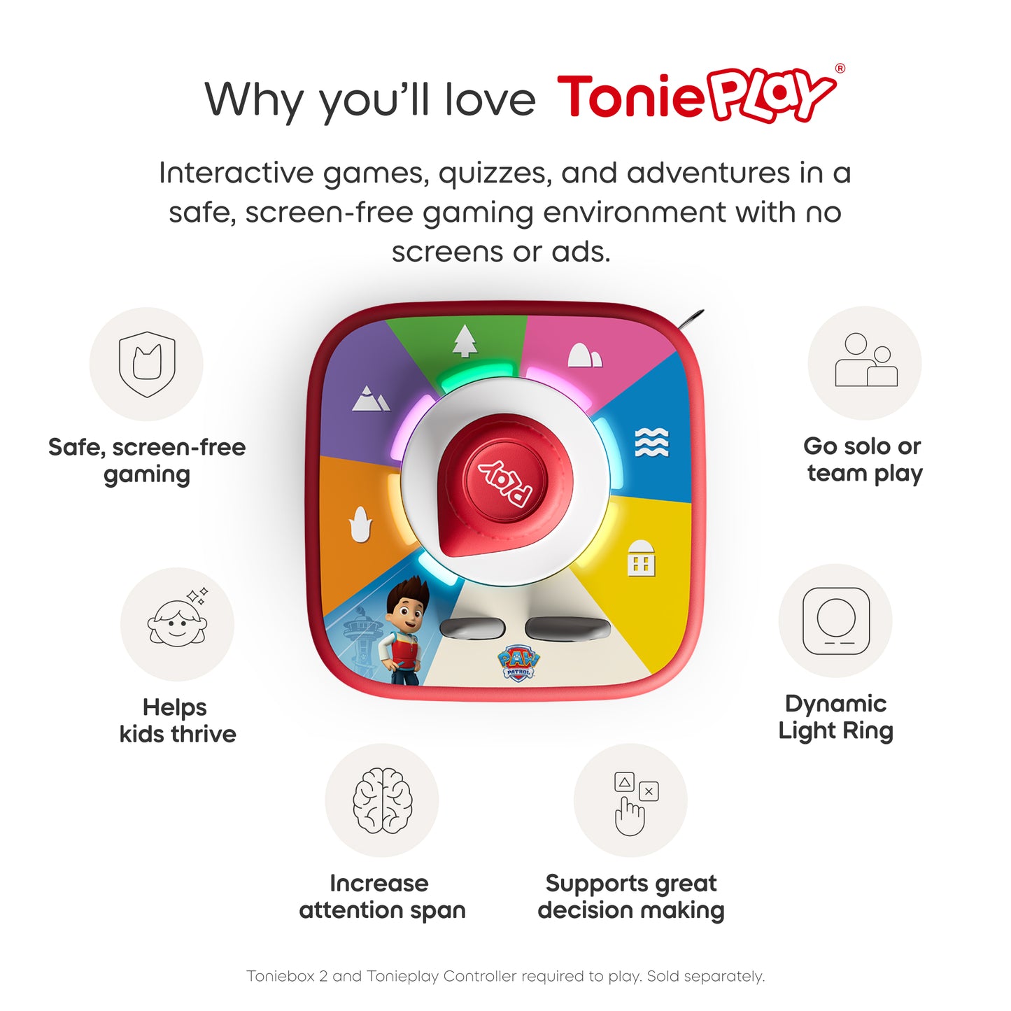 ToniePlay product with features listed on a white background