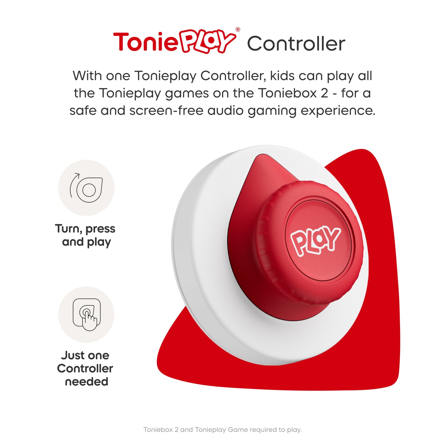 Tonieplay Controller with red and white design on a white background