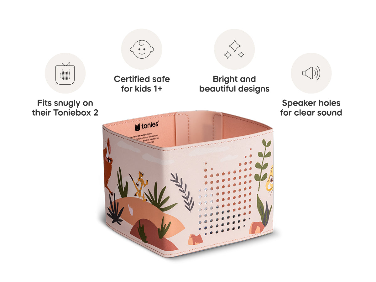 Product packaging with features listed on a white background