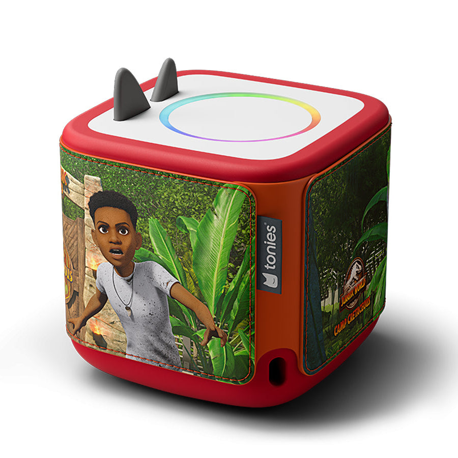 Toy device with a character on the screen against a white background