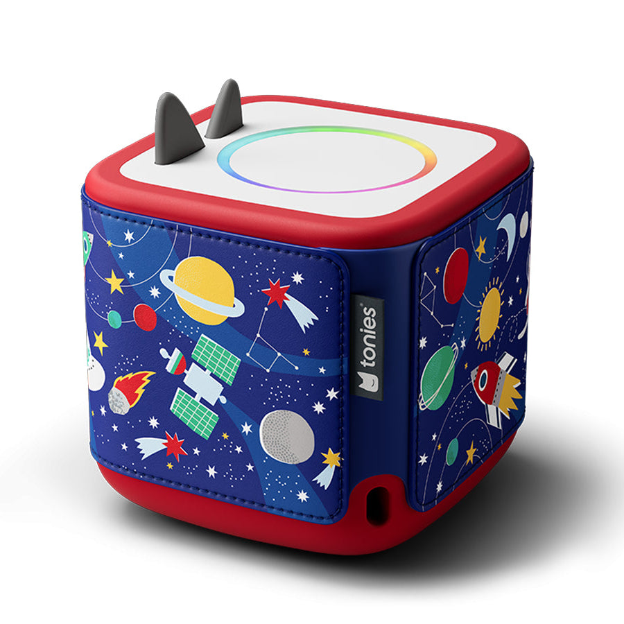 Toy with space-themed design on a white background