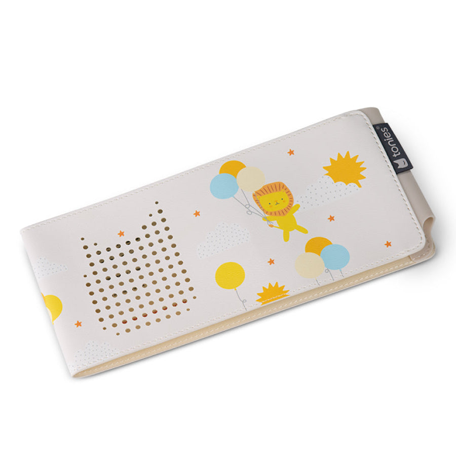 Baby comfort blanket with cartoon designs on a white background