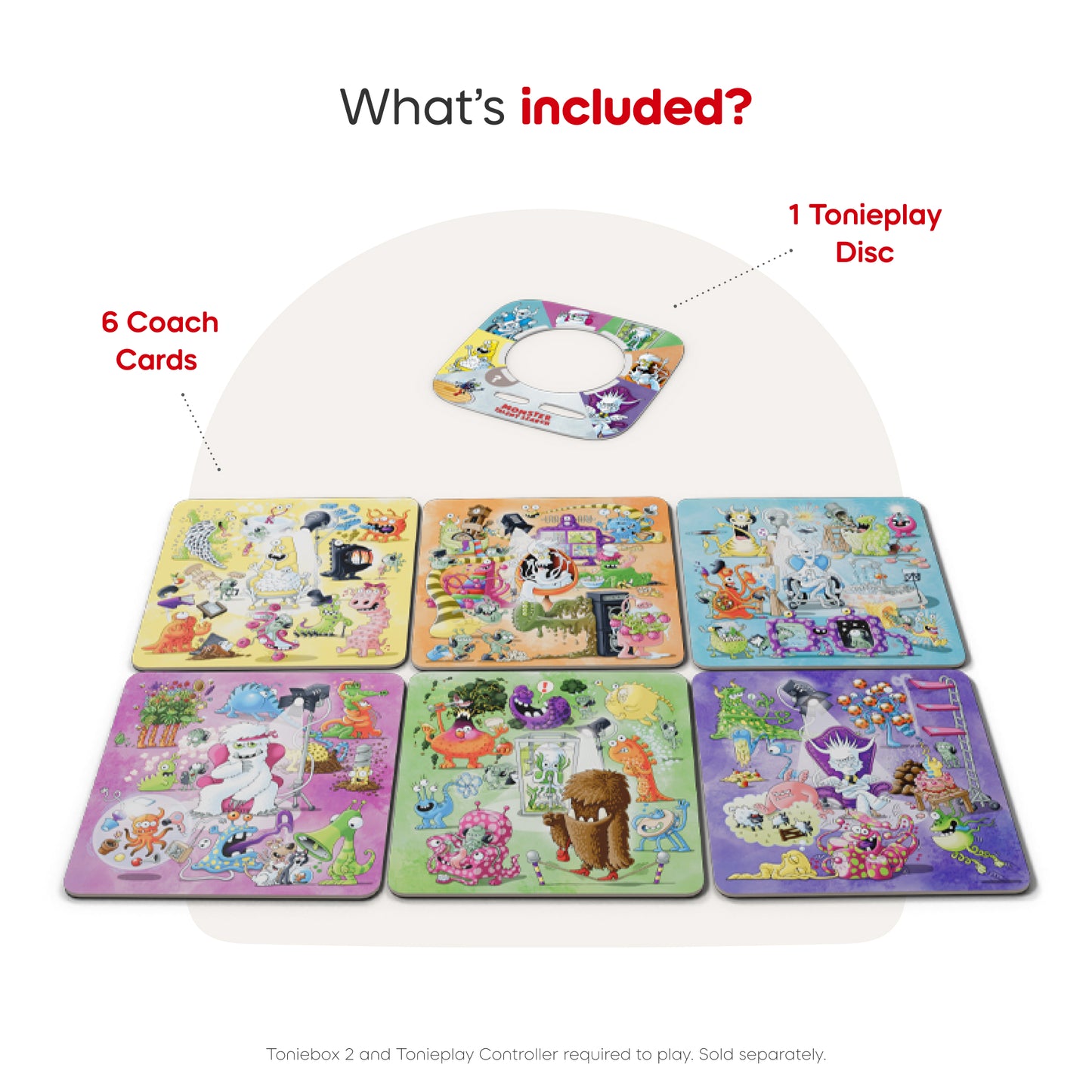 Set of educational cards with a Tonieplay disc on a white background
