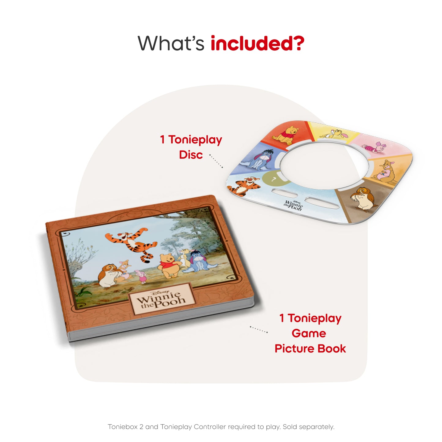 Tonioplay disc and picture book with Winnie the Pooh illustration on a white background