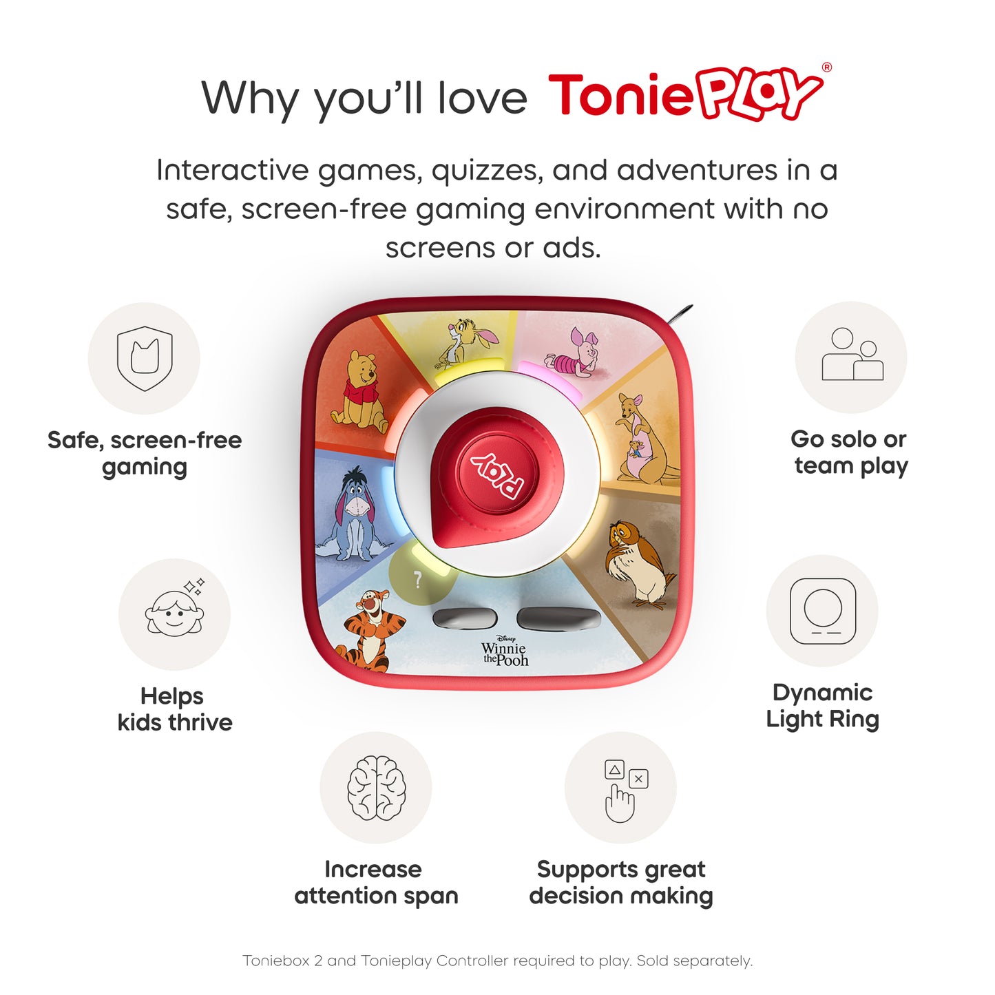 ToniePlay product with features listed on a white background