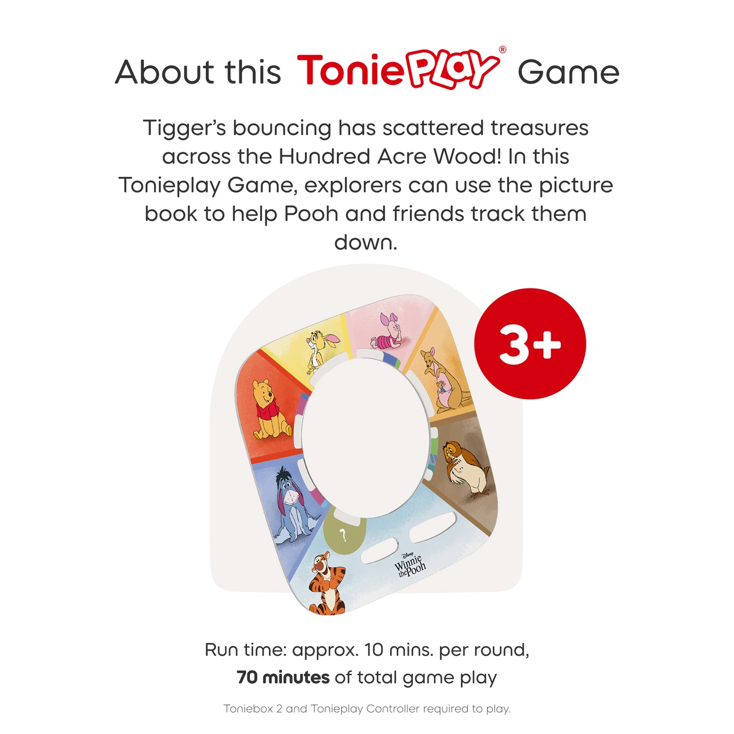 ToniePlay game packaging with cartoon characters and a red circle indicating it's suitable for ages 3 and up.