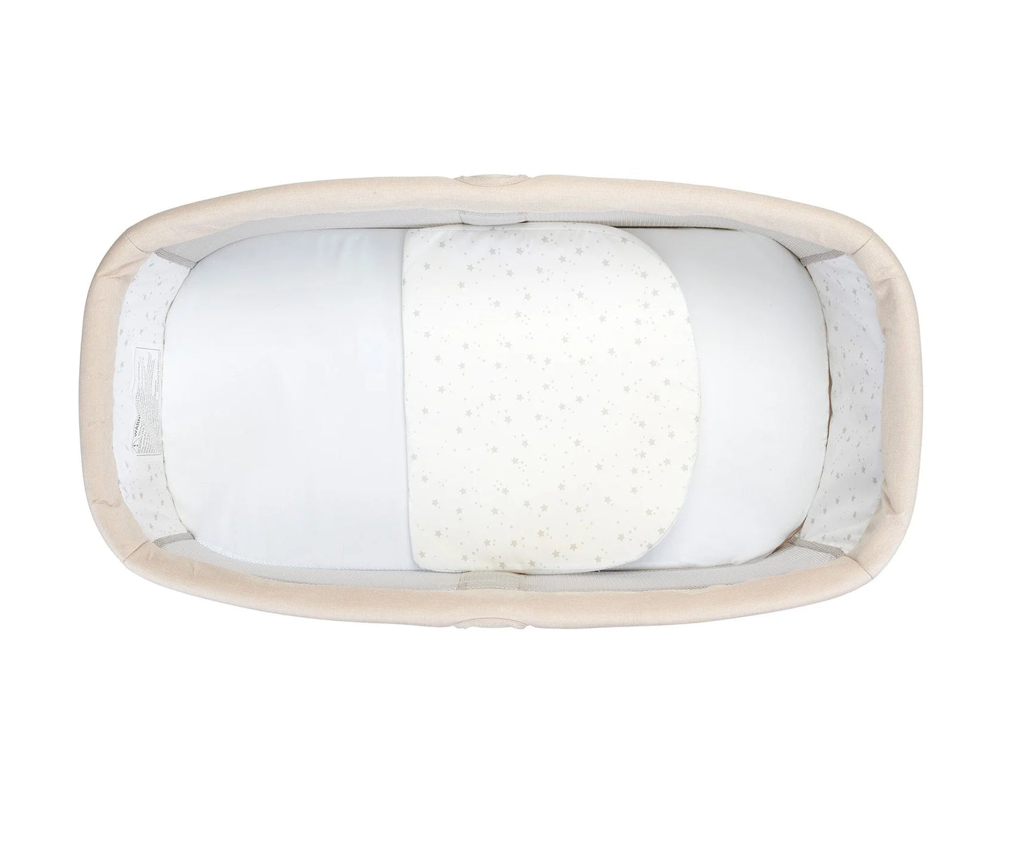 White pillow with a textured surface in a beige pillowcase on a white background