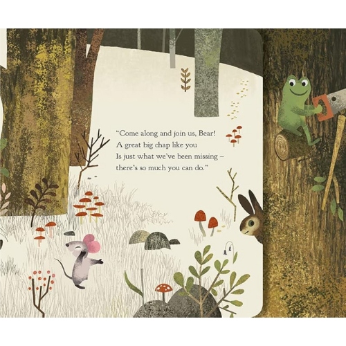 Illustration of animals in a forest with text