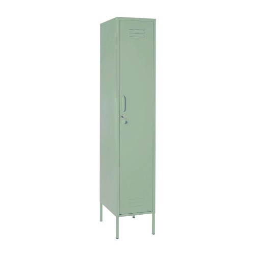 Green metal locker on a white background