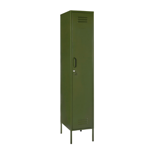 Green metal locker on a white background