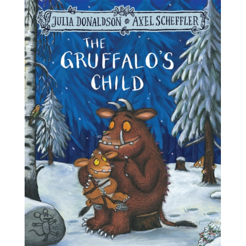 Book cover of 'The Gruffalo's Child' with a Gruffalo and child in a snowy forest.