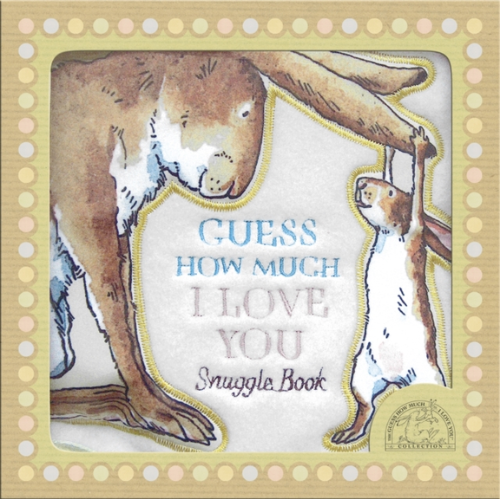 Book cover of 'Guess How Much I Love You' with two bear illustrations and a polka dot border.