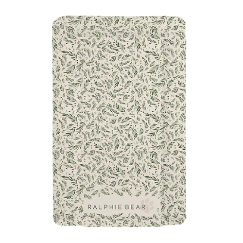 Notebook with leaf pattern and 'Ralphie Bear' branding on a white background