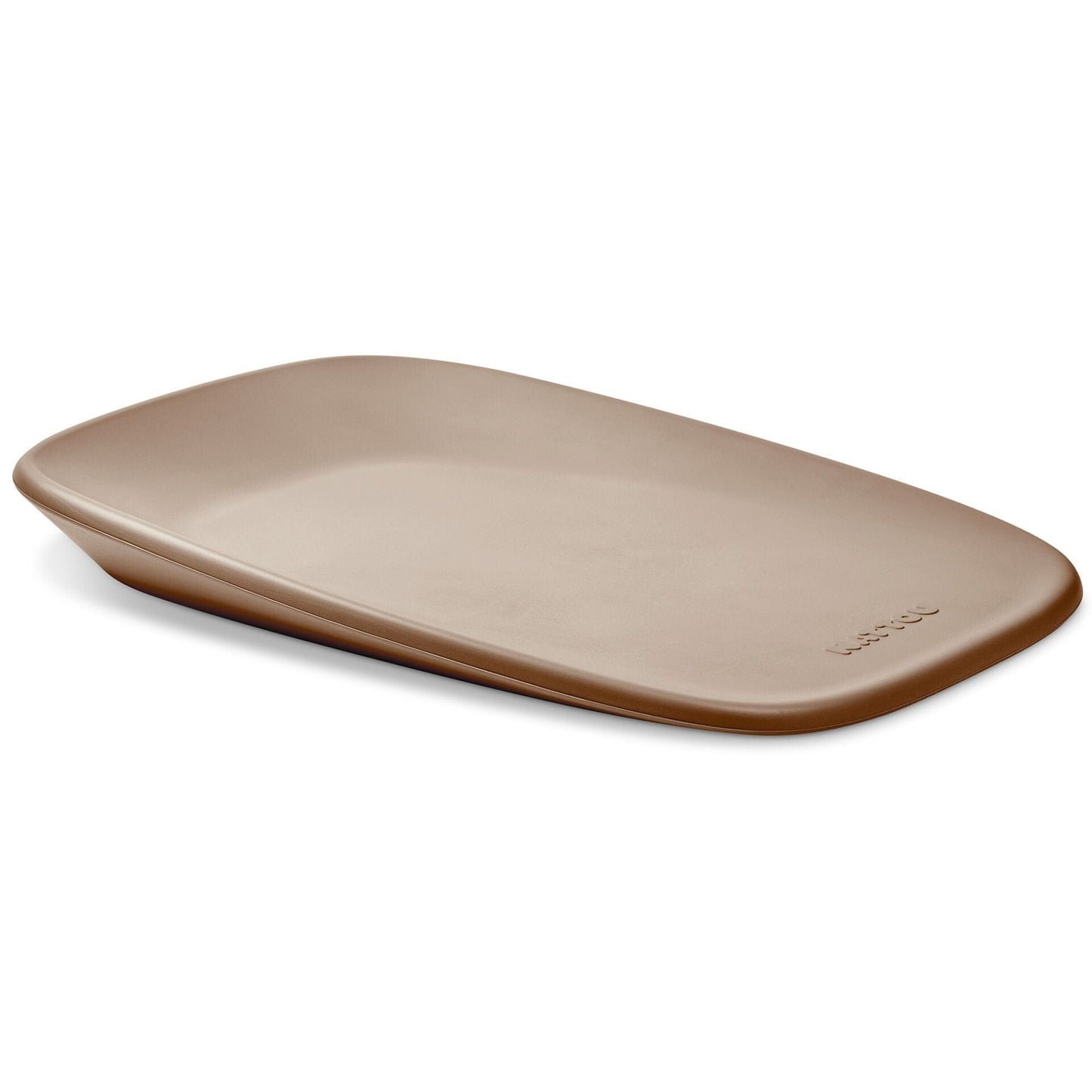 Beige ceramic platter on a white background