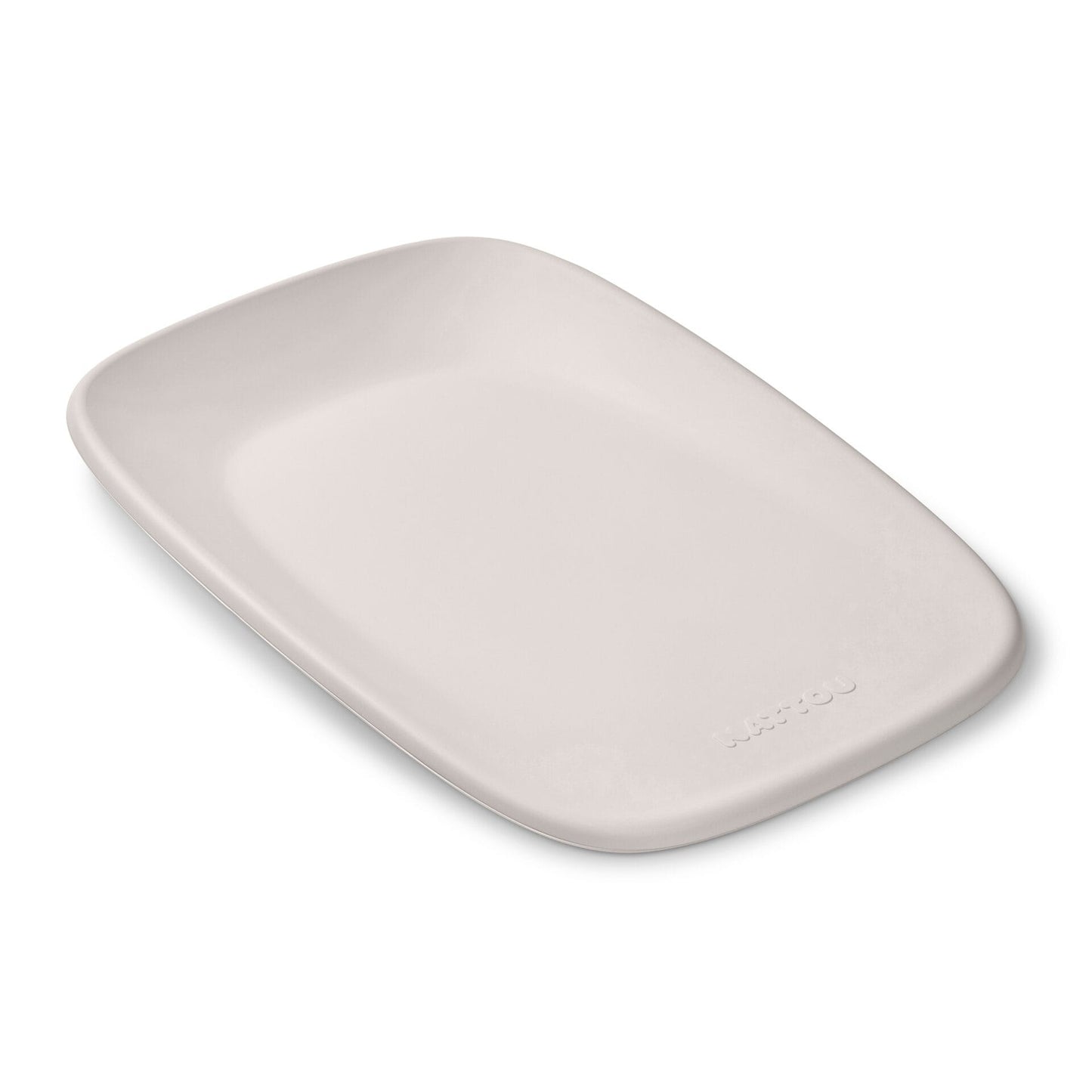 Rectangular beige plate on a white background