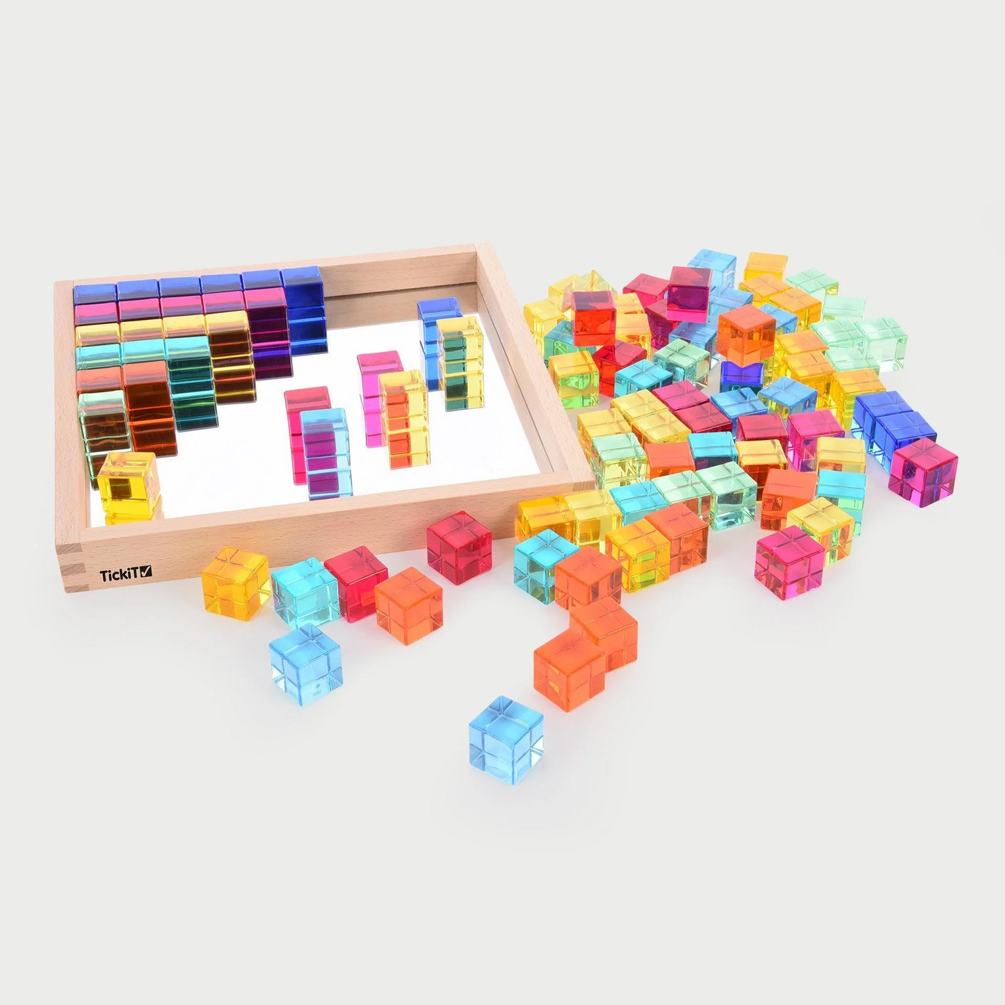 Colourful Acrylic cubes in a tray