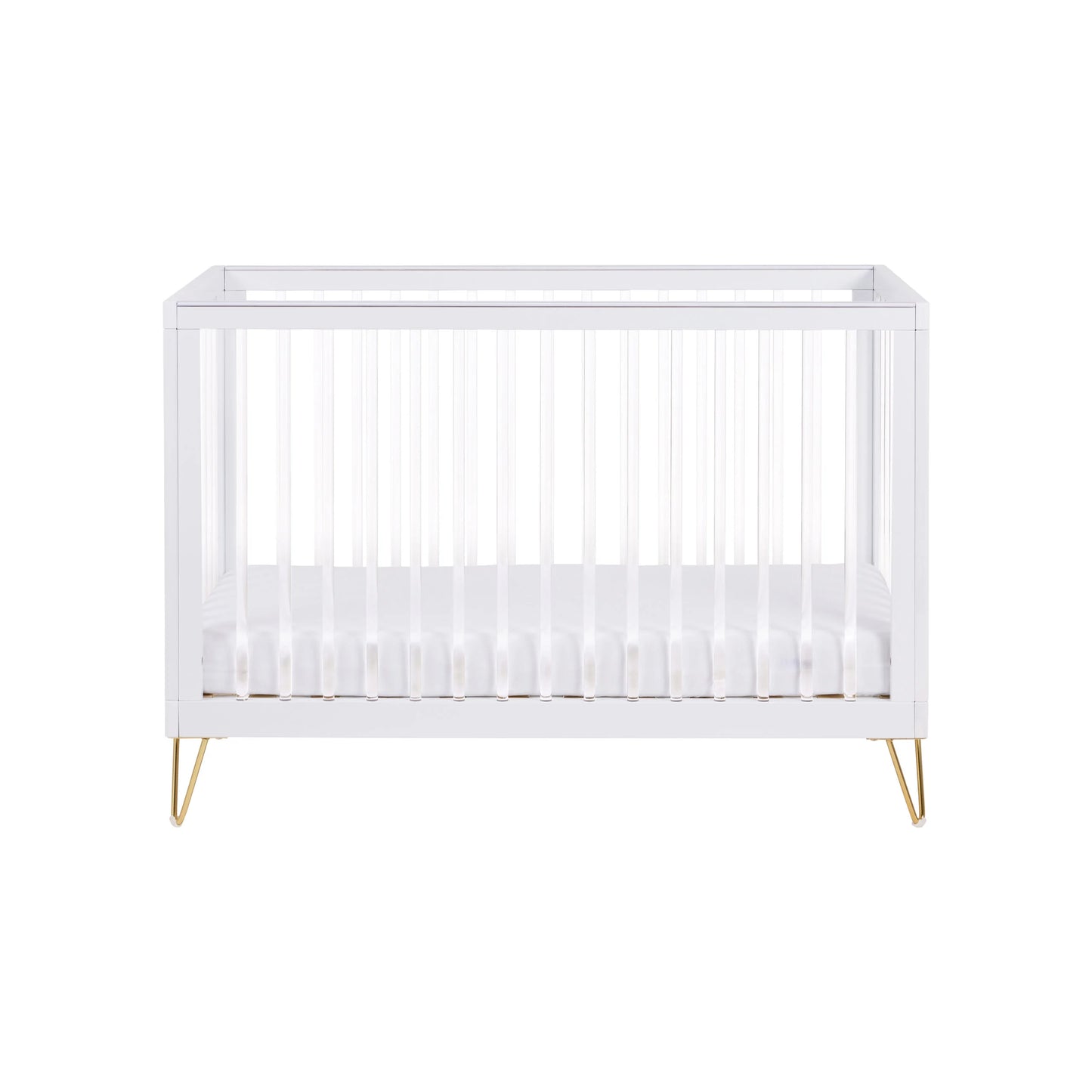 White crib with gold legs on a white background