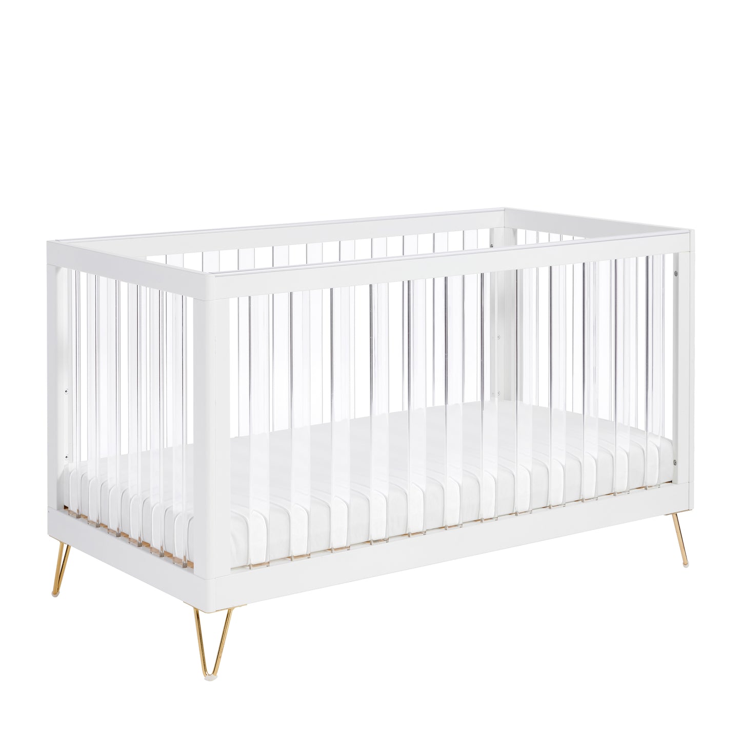 White cot with gold legs on a white background
