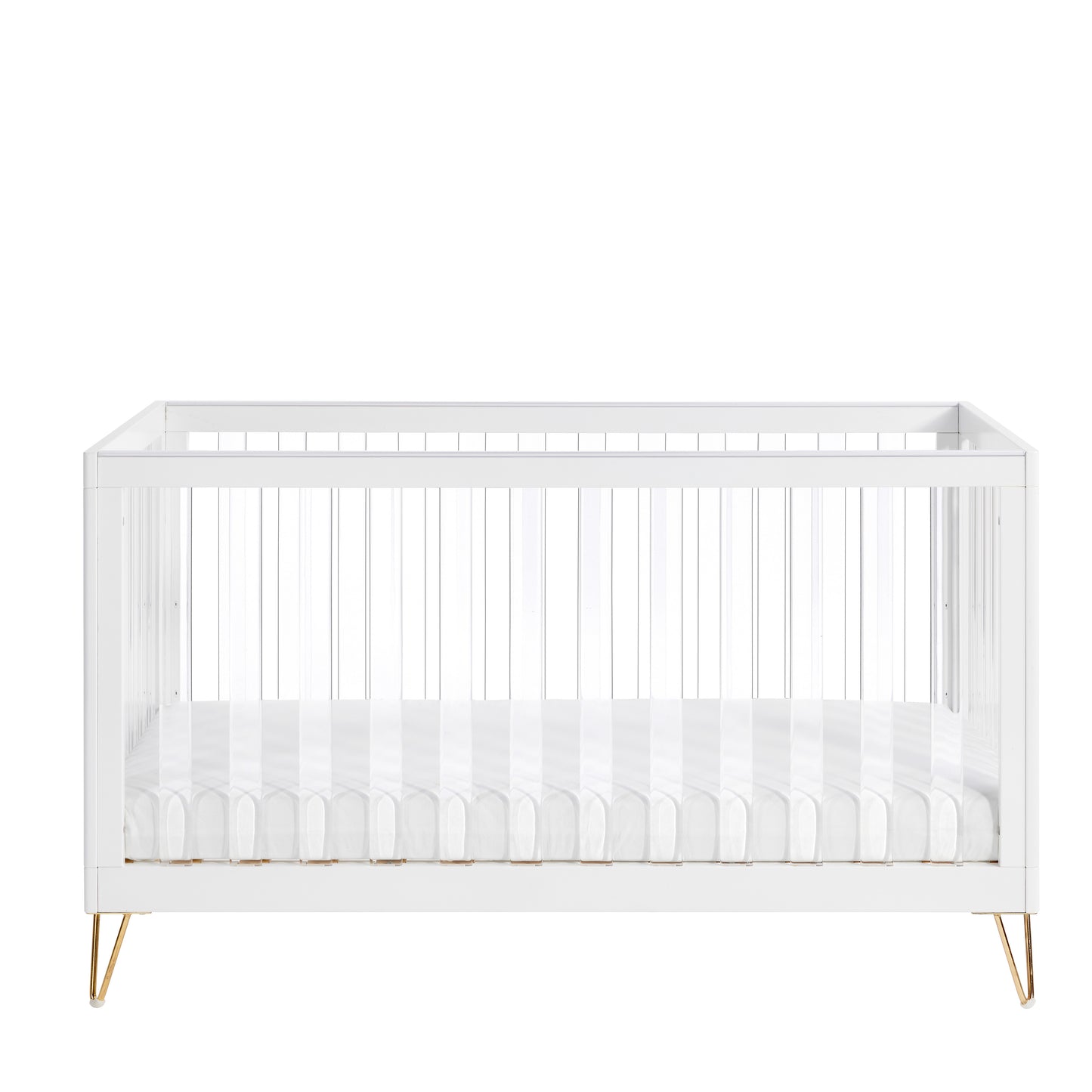 White cot with gold legs on a white background