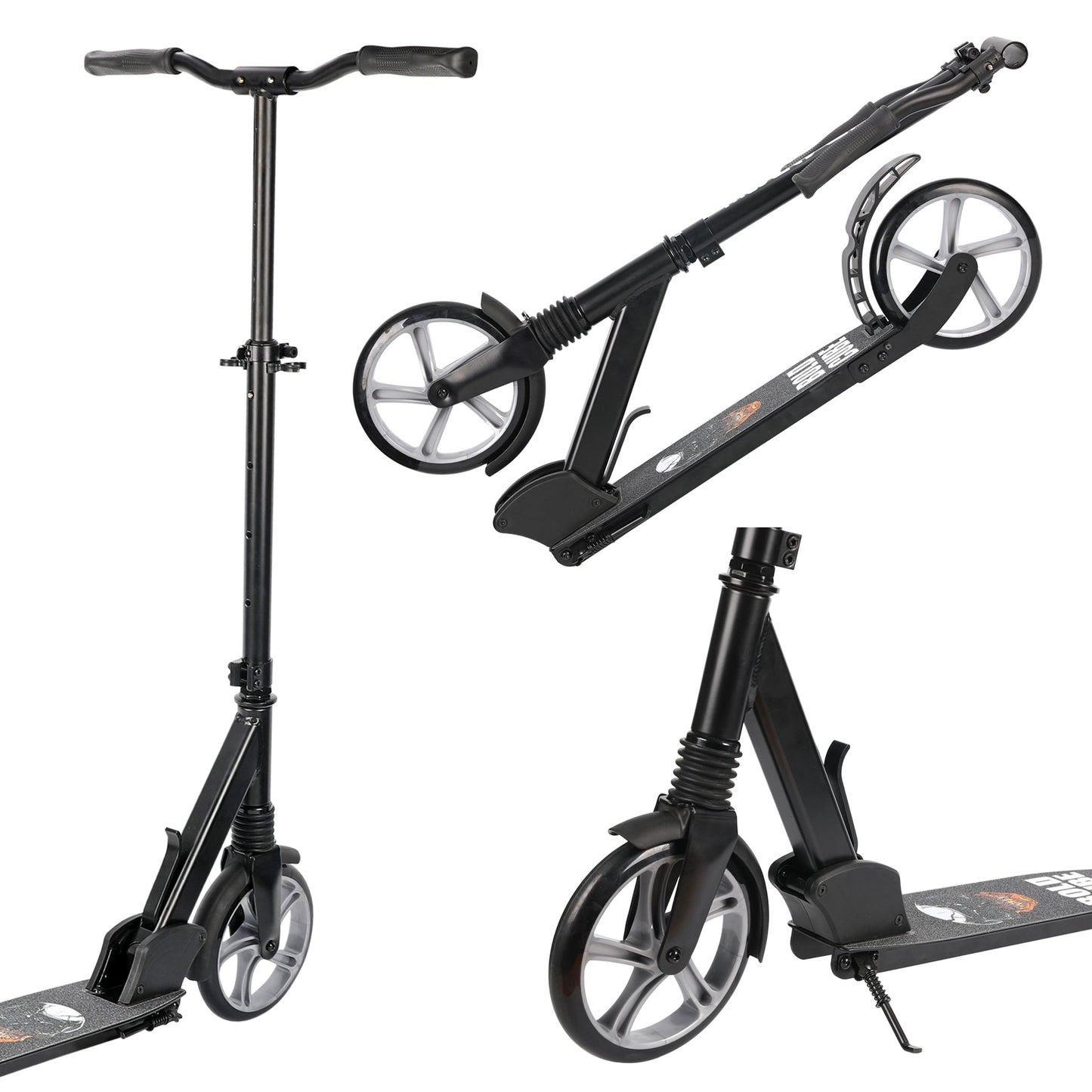 Black scooter with adjustable deck on a white background