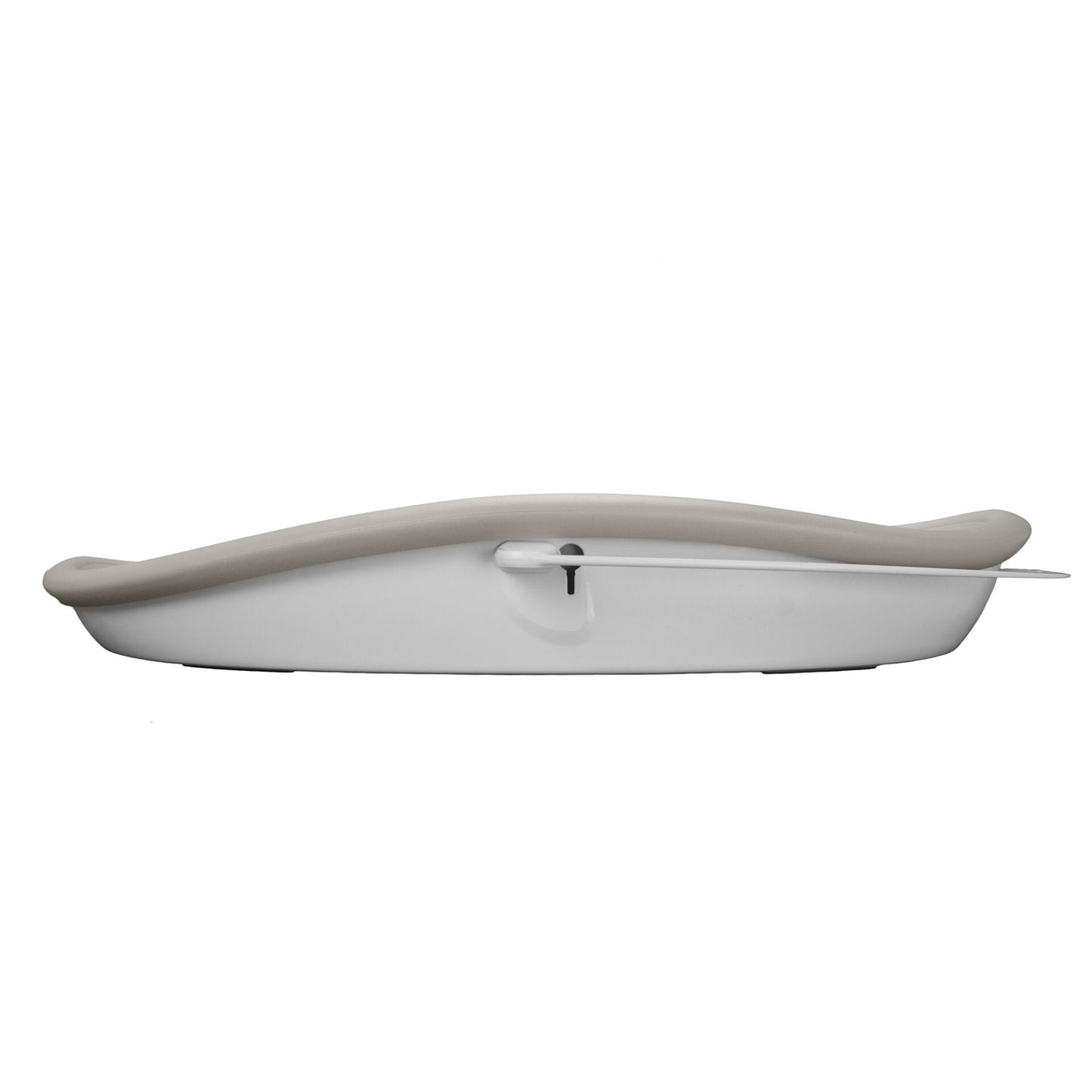 Beige changing pad with a hook on a white background