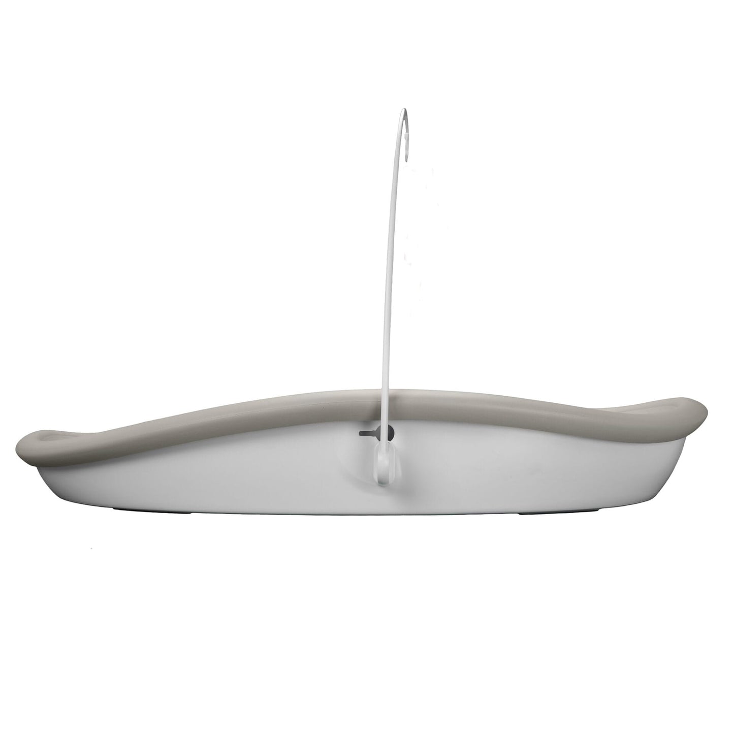 Beige changing pad with a hook on a white background