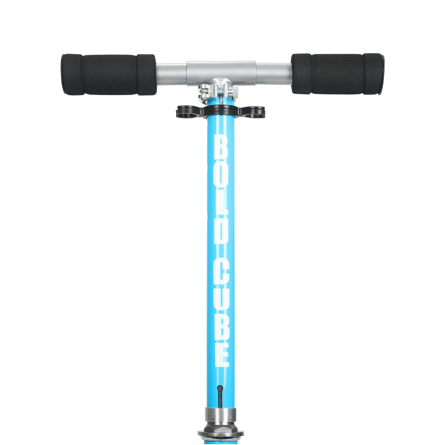 Blue scooter with black handles on a white background