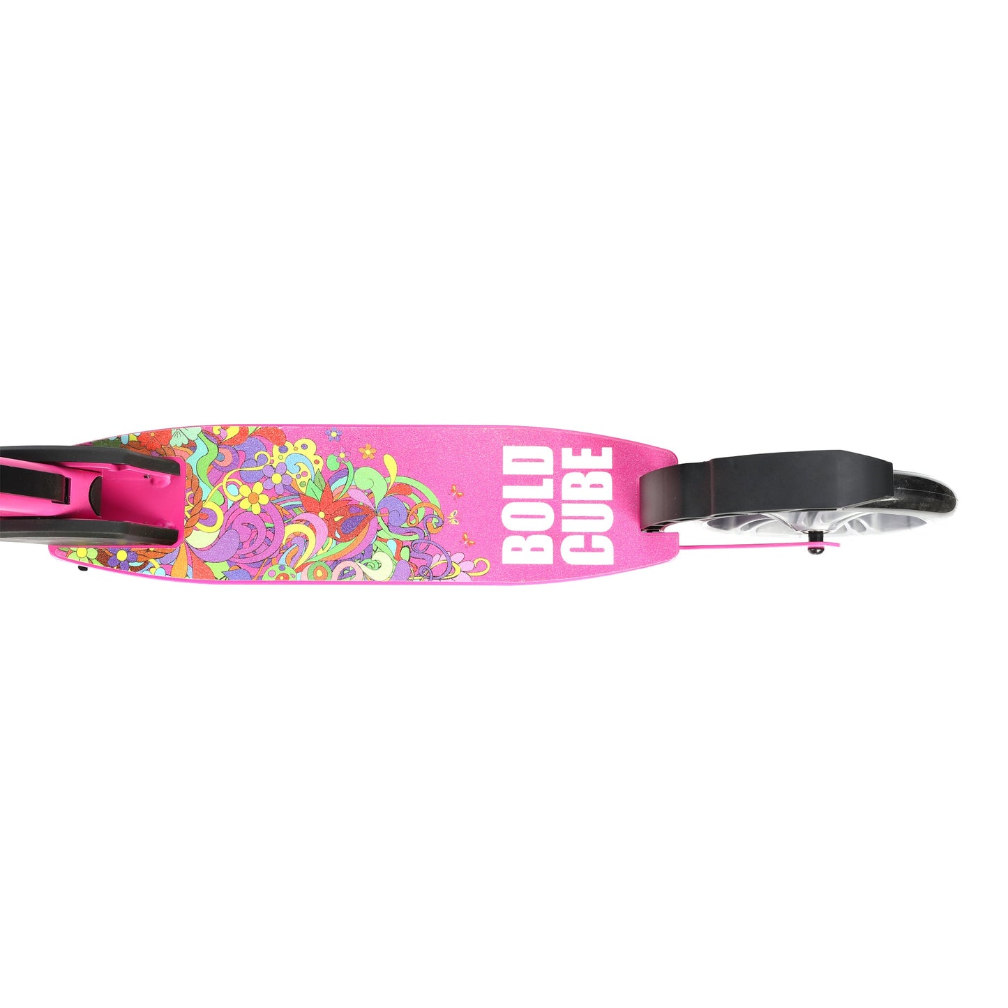 Pink scooter with colorful design and 'Bolt Cube' branding on a white background
