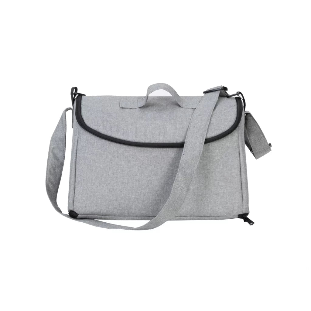 Gray shoulder bag with a strap on a white background