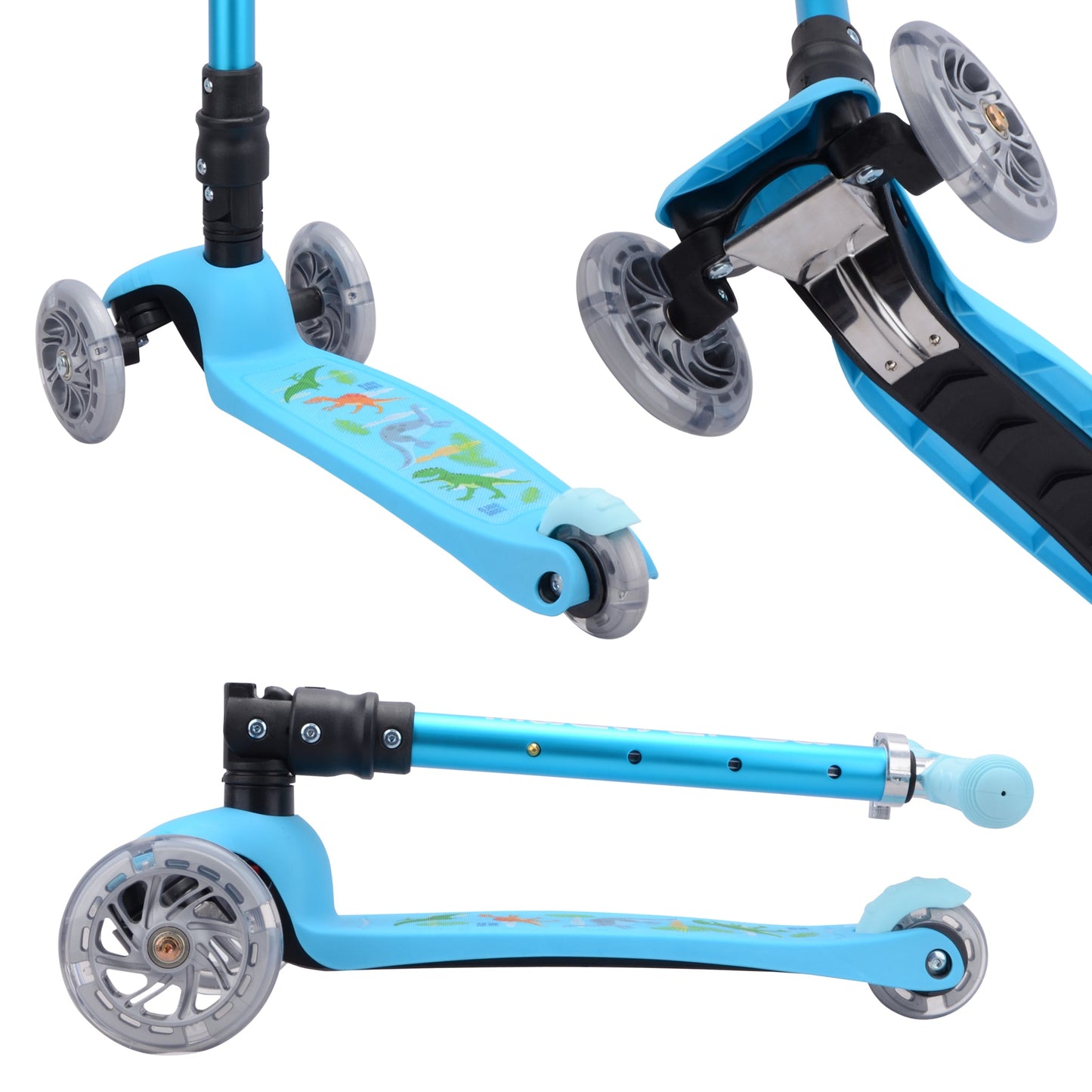 Blue scooter with transparent wheels on a white background
