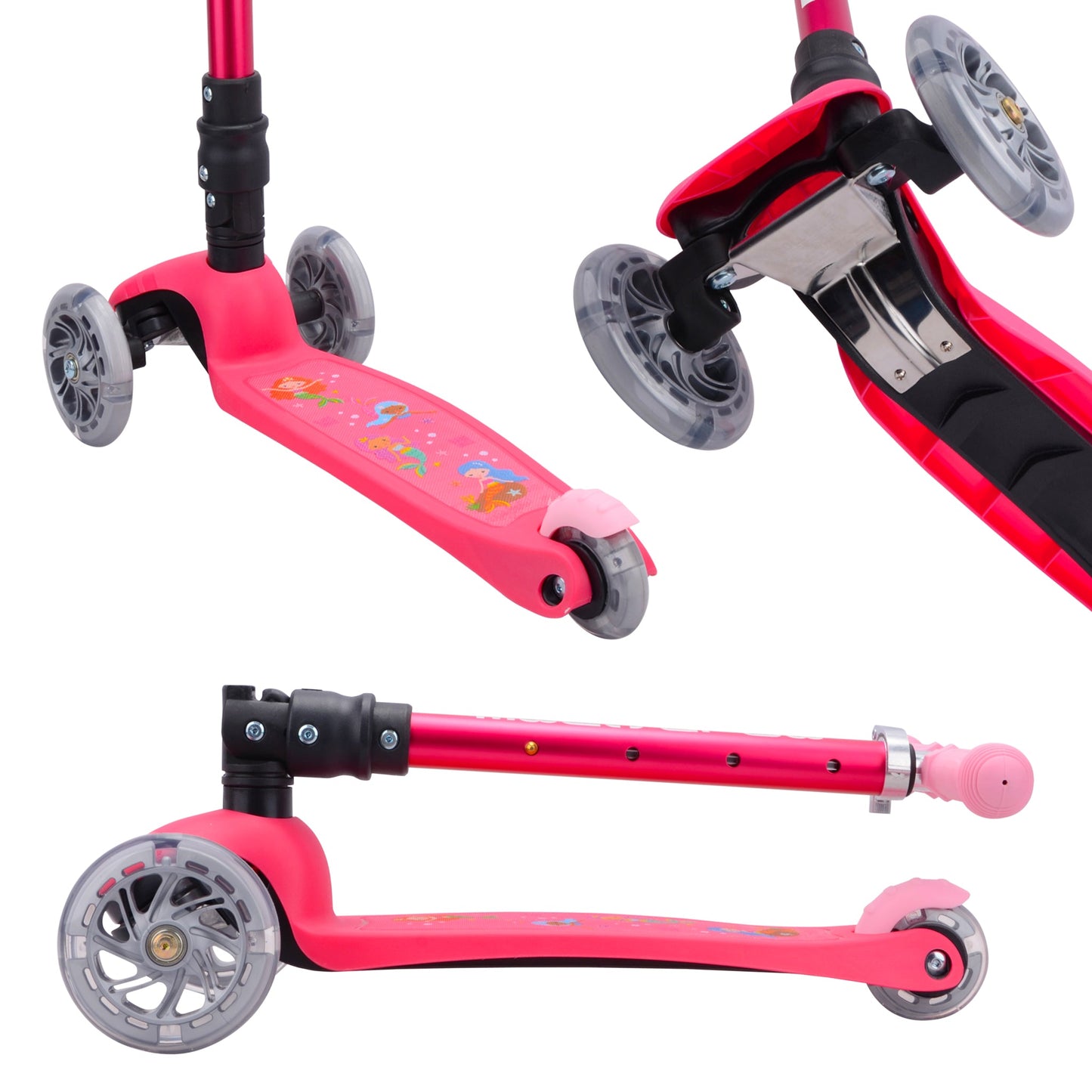 Pink scooter with multiple angles on a white background
