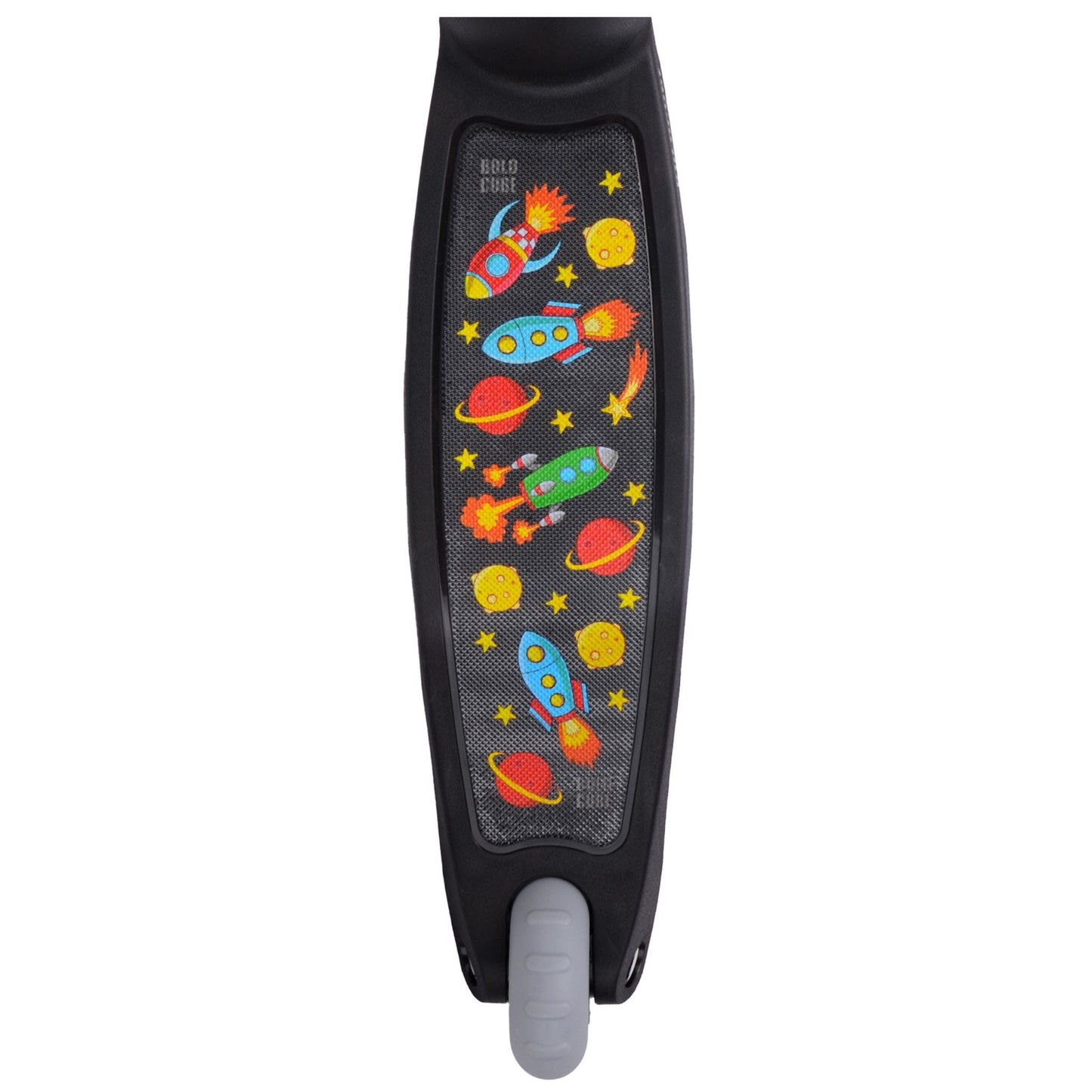 Children's scooter with space-themed design on a white background