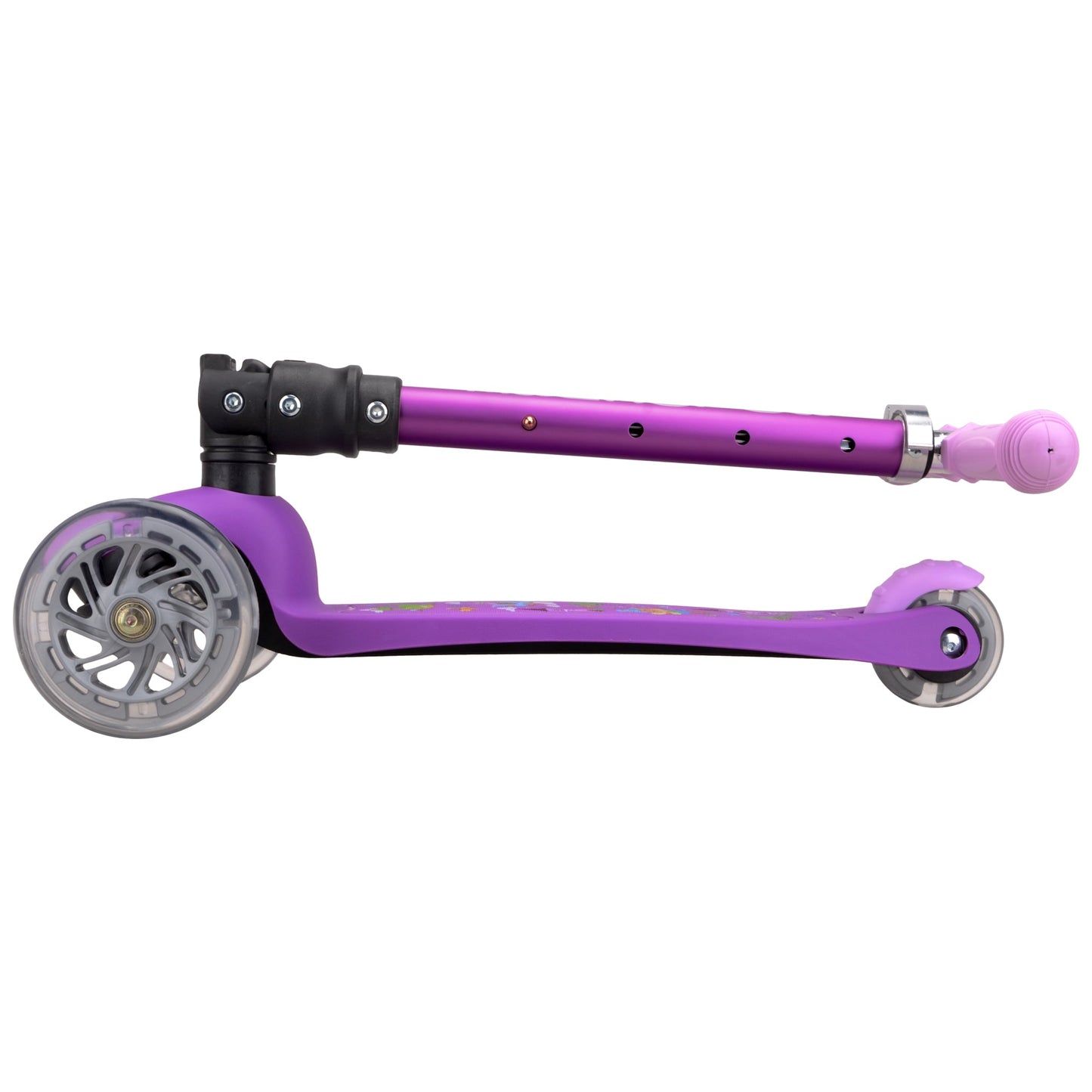 Purple scooter with gray wheels on a white background