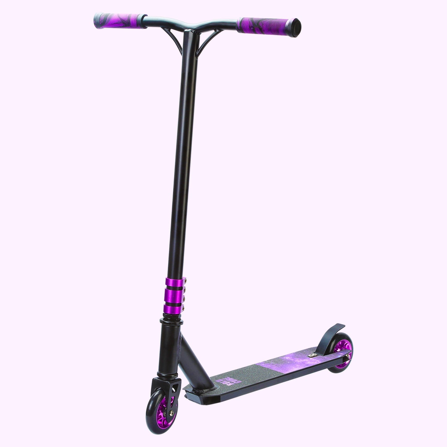 Black scooter with purple accents on a white background