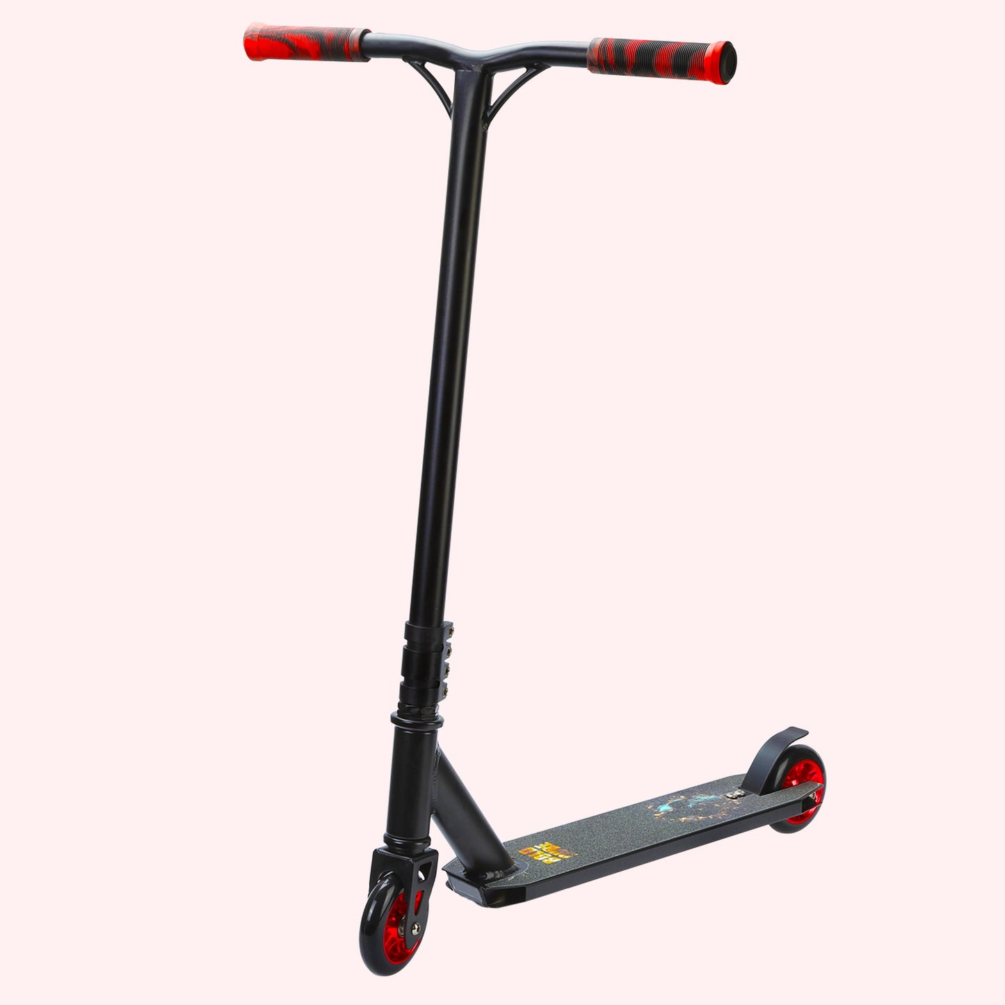 Black scooter with red accents on a white background