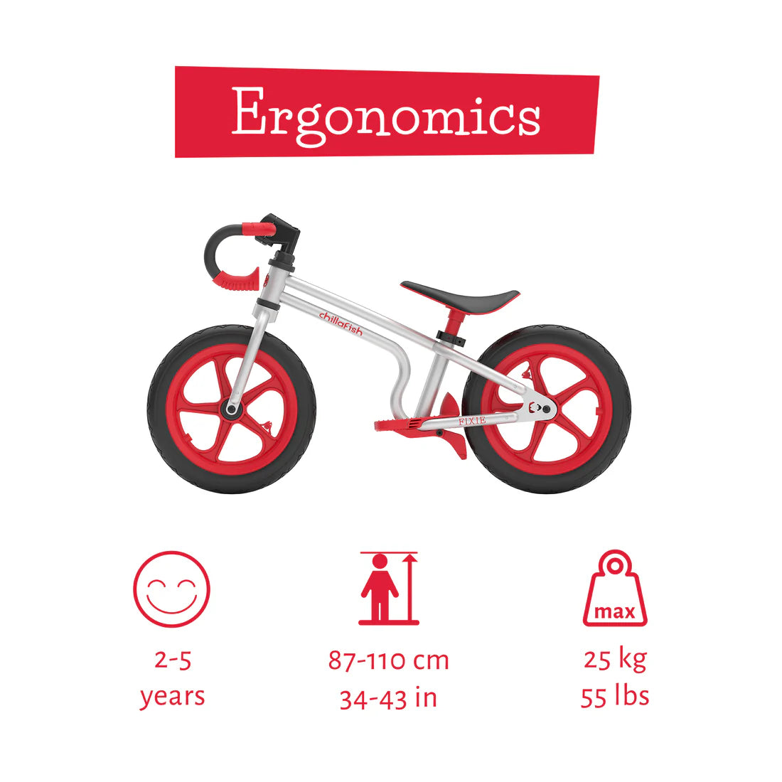 Children's balance bike with ergonomic design features on a white background