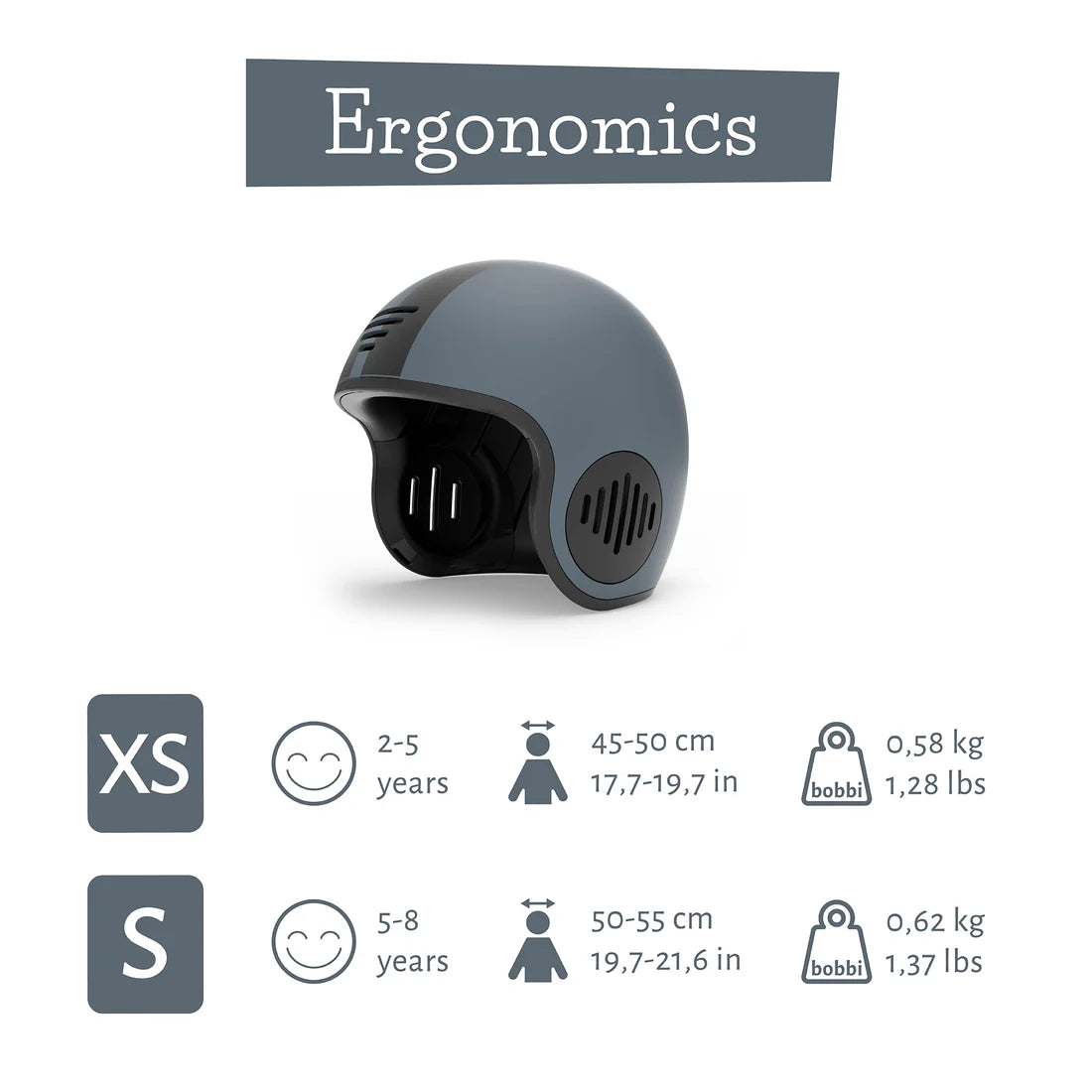 Children's helmet with size and age recommendations on a white background