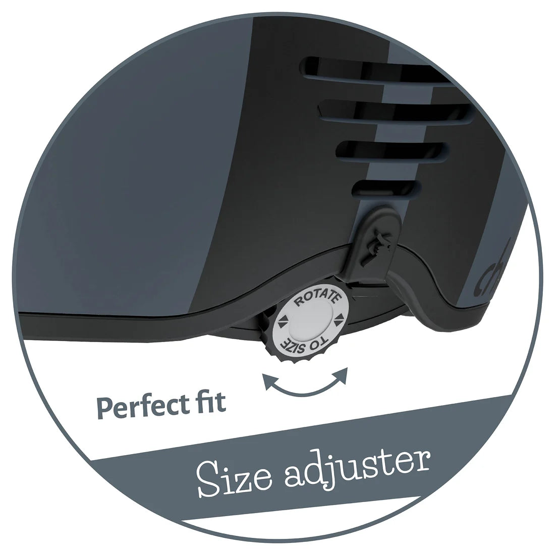 Black helmet with size adjuster on a white background