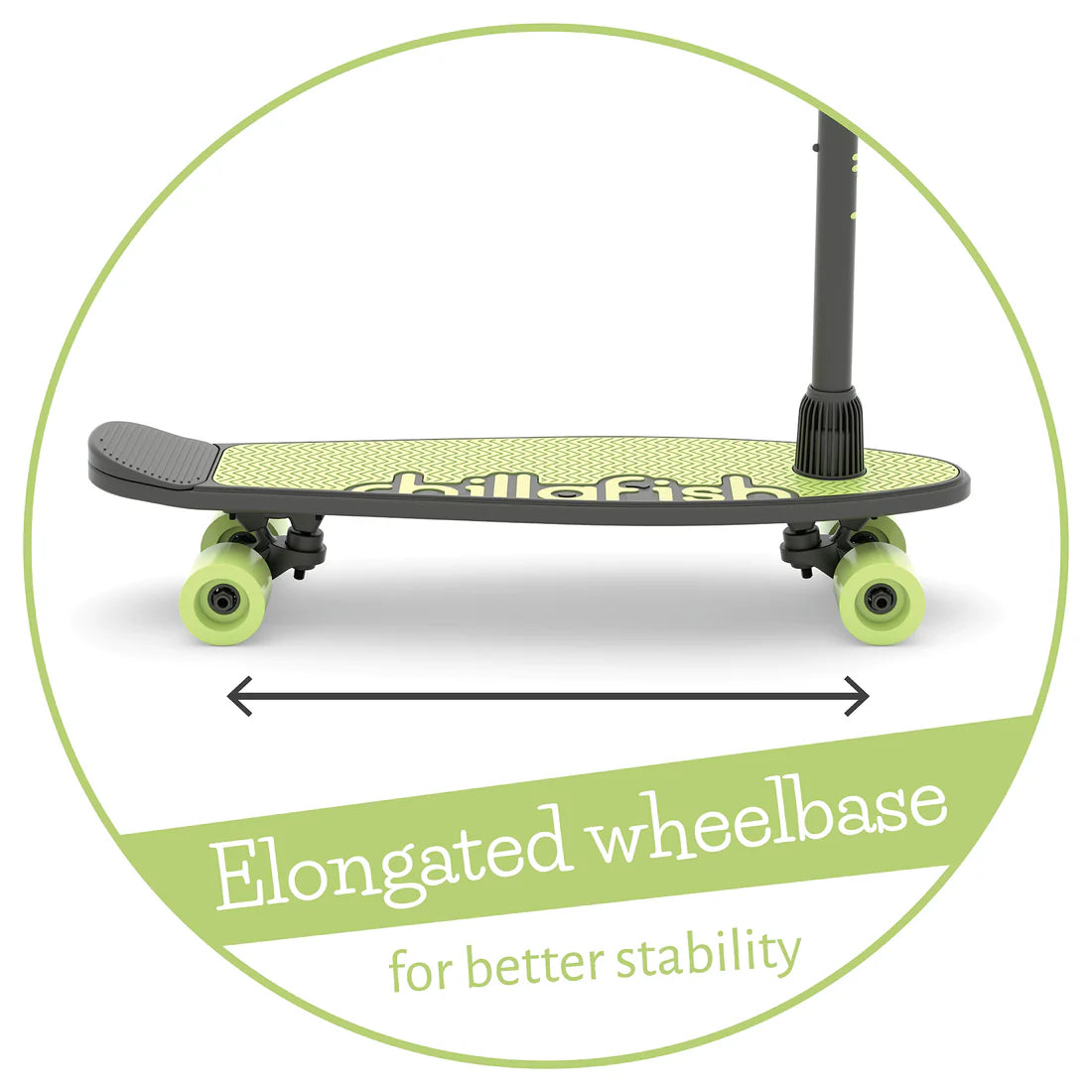 Electric skateboard with 'Killfish' branding and elongated wheelbase feature on a white background.