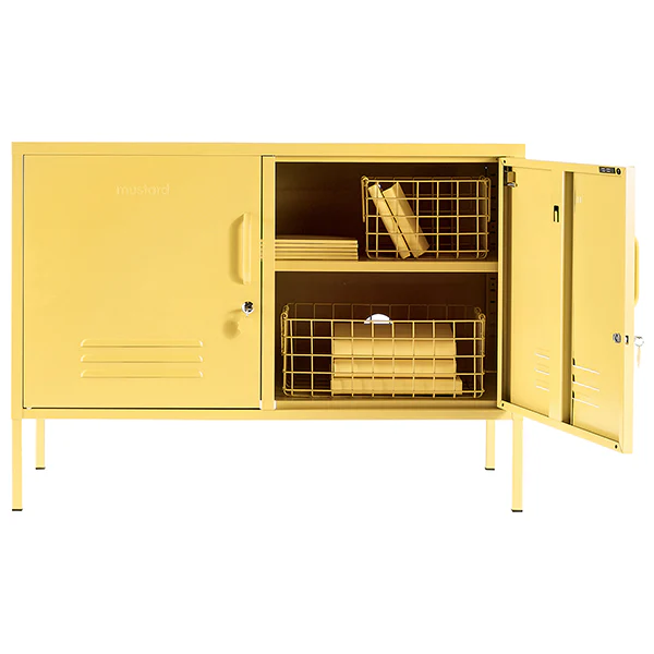 Open door of yellow locker