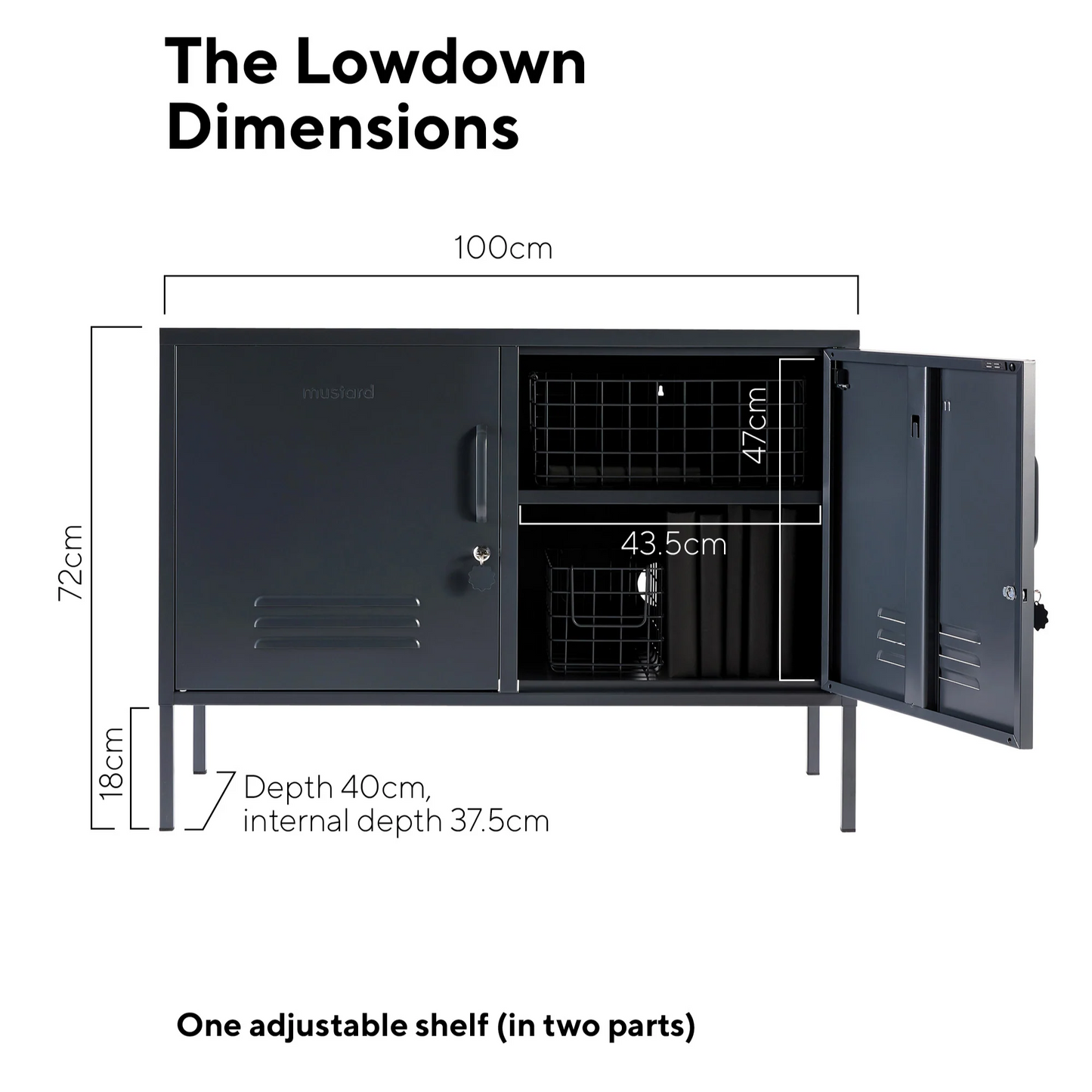 Dimensions of a locker with labeled measurements on a white background